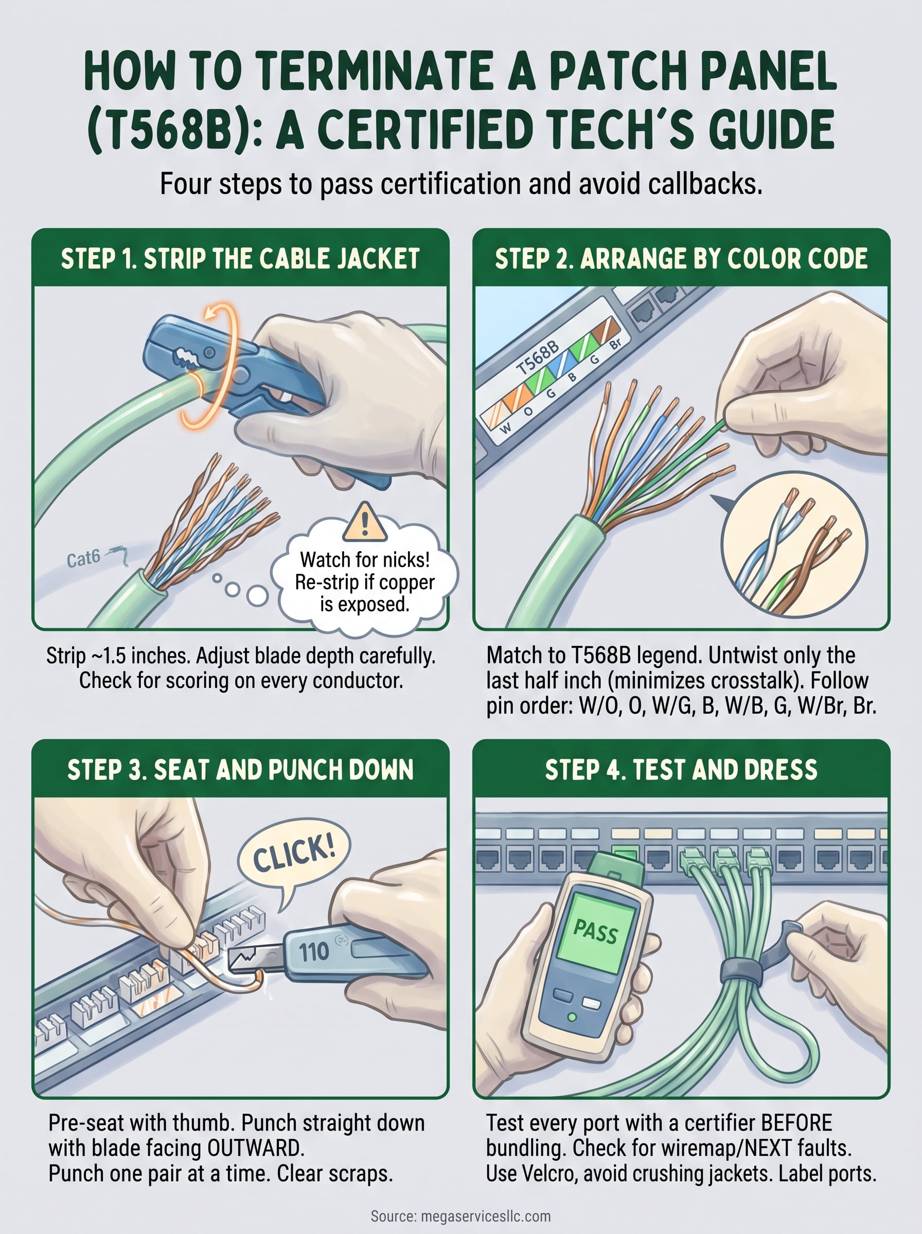 how to terminate a patch panel infographic