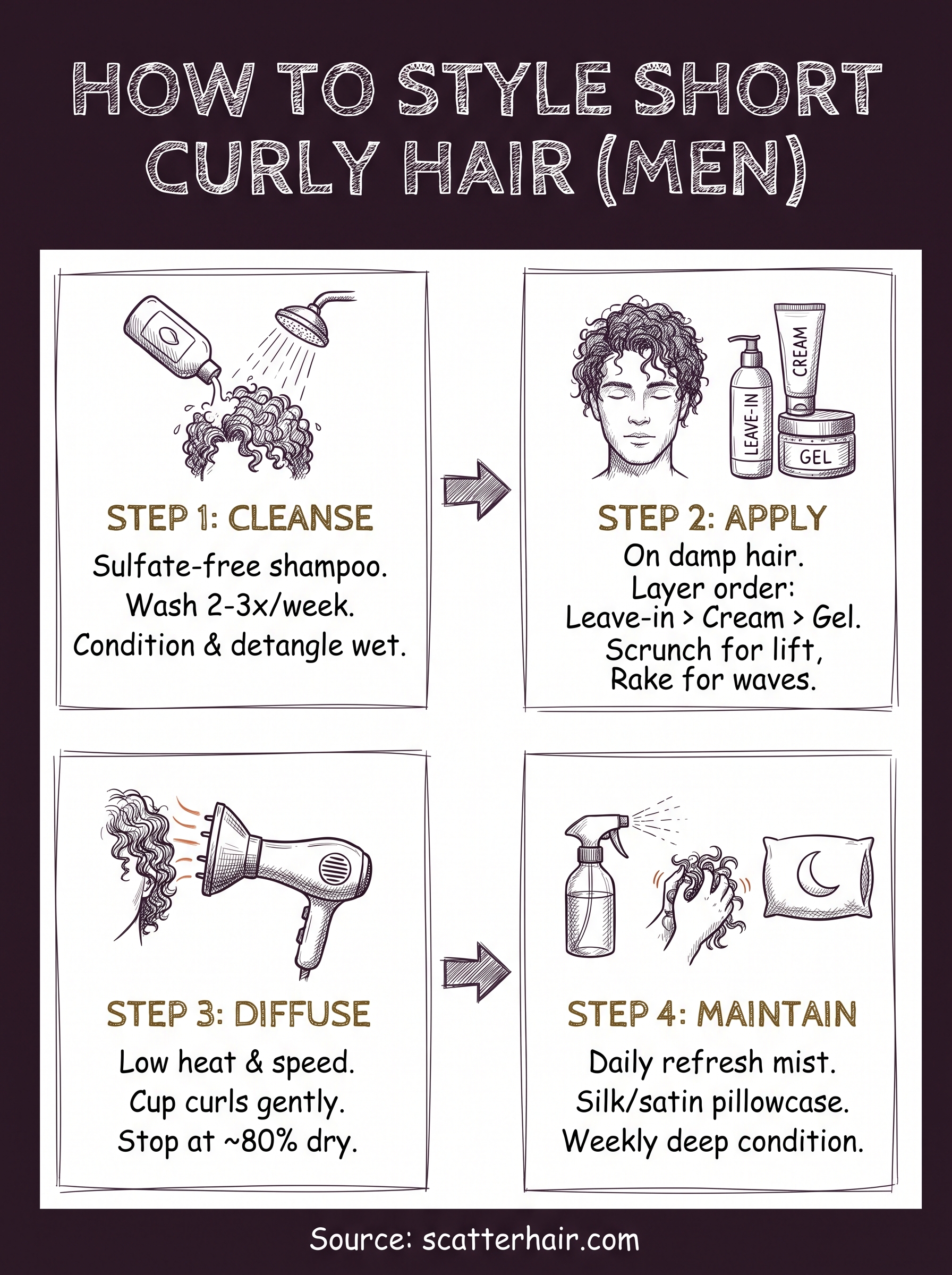 how to style short curly hair for guys infographic
