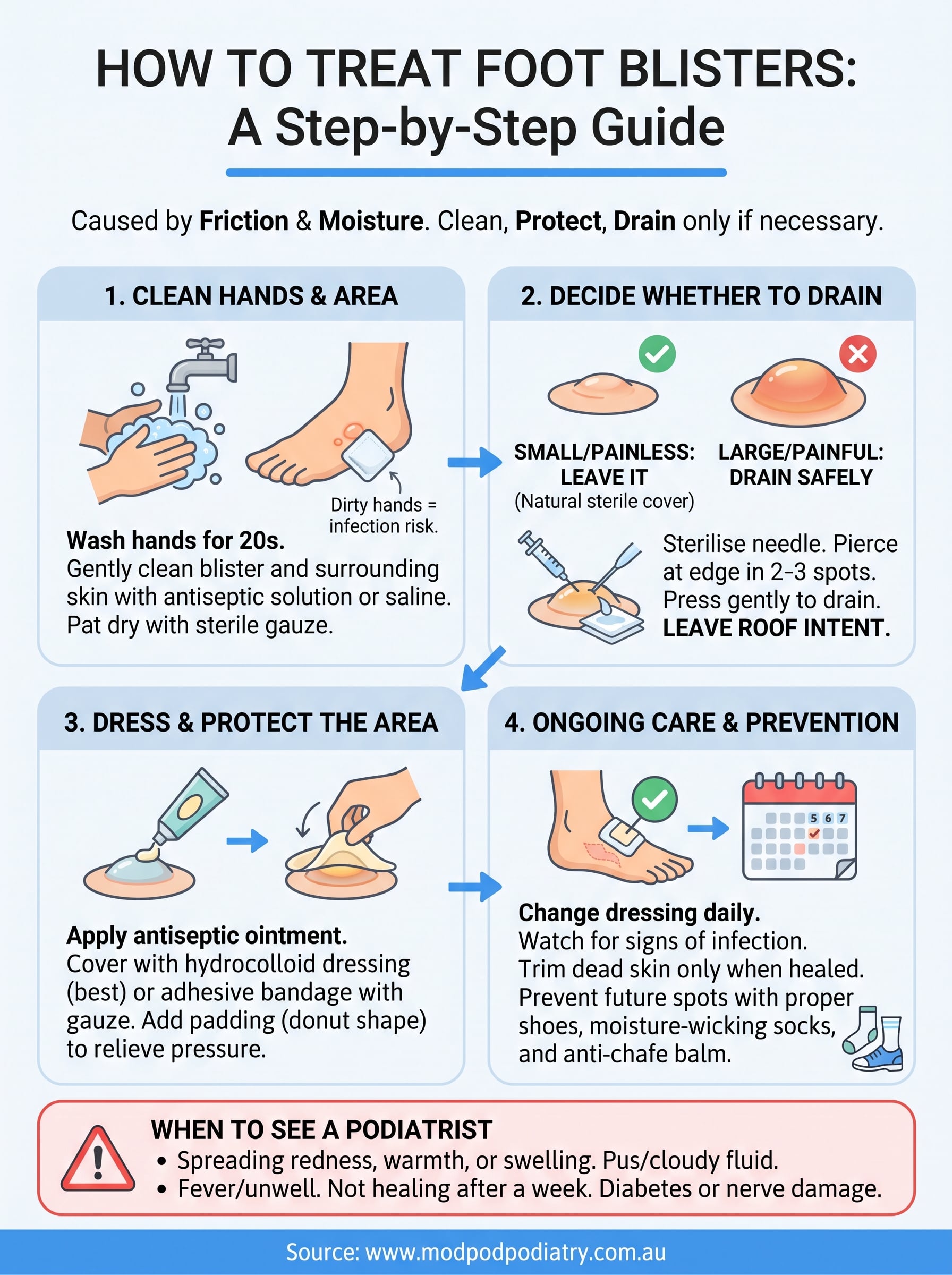 how to treat foot blisters infographic
