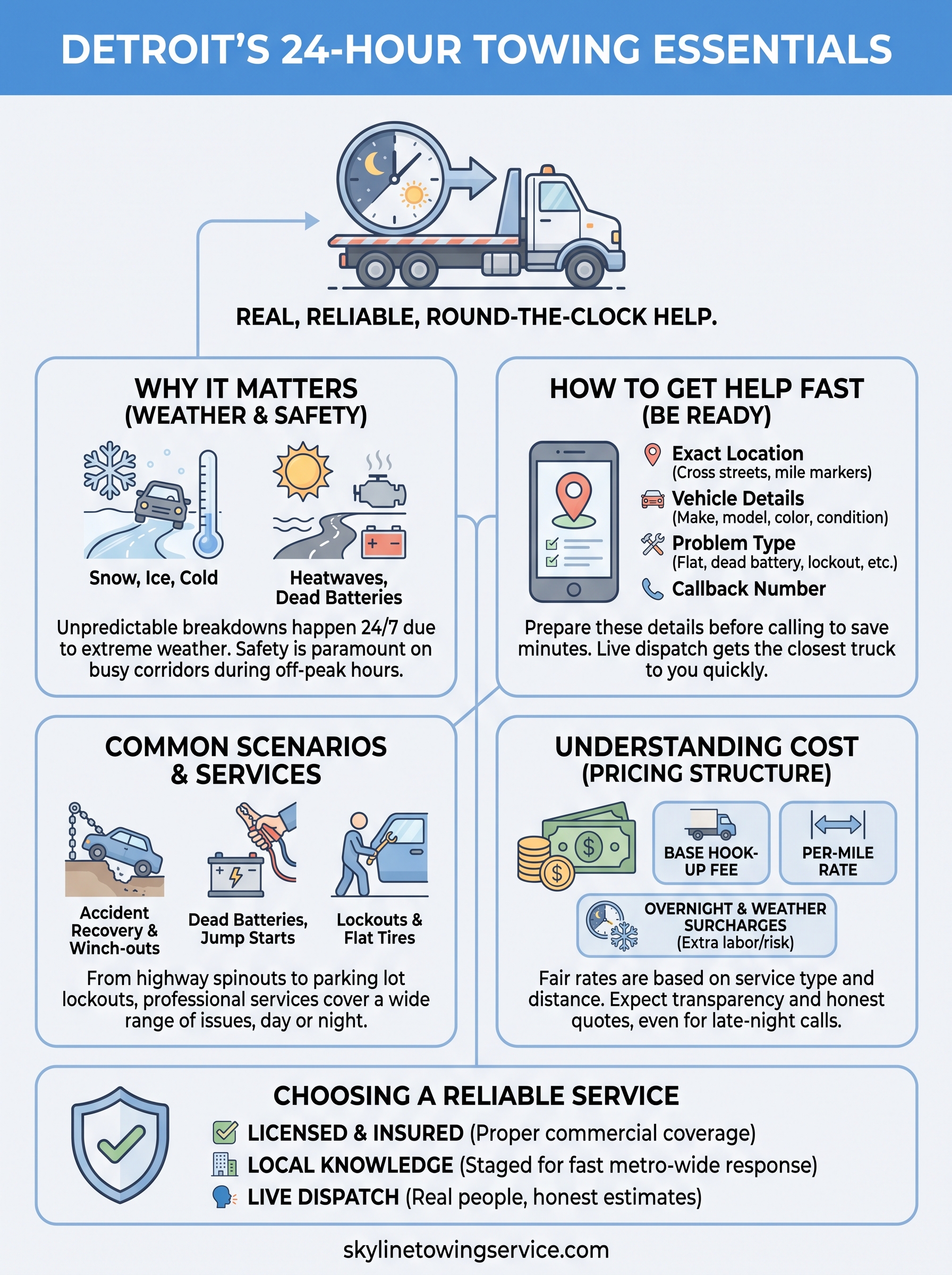 24-Hour Towing: What Detroit Drivers Need to Know 24-hour towing infographic