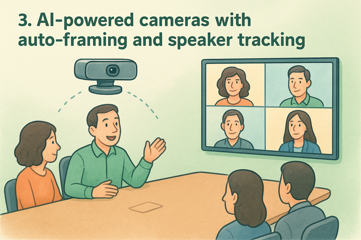 3. AI-powered cameras with auto-framing and speaker tracking