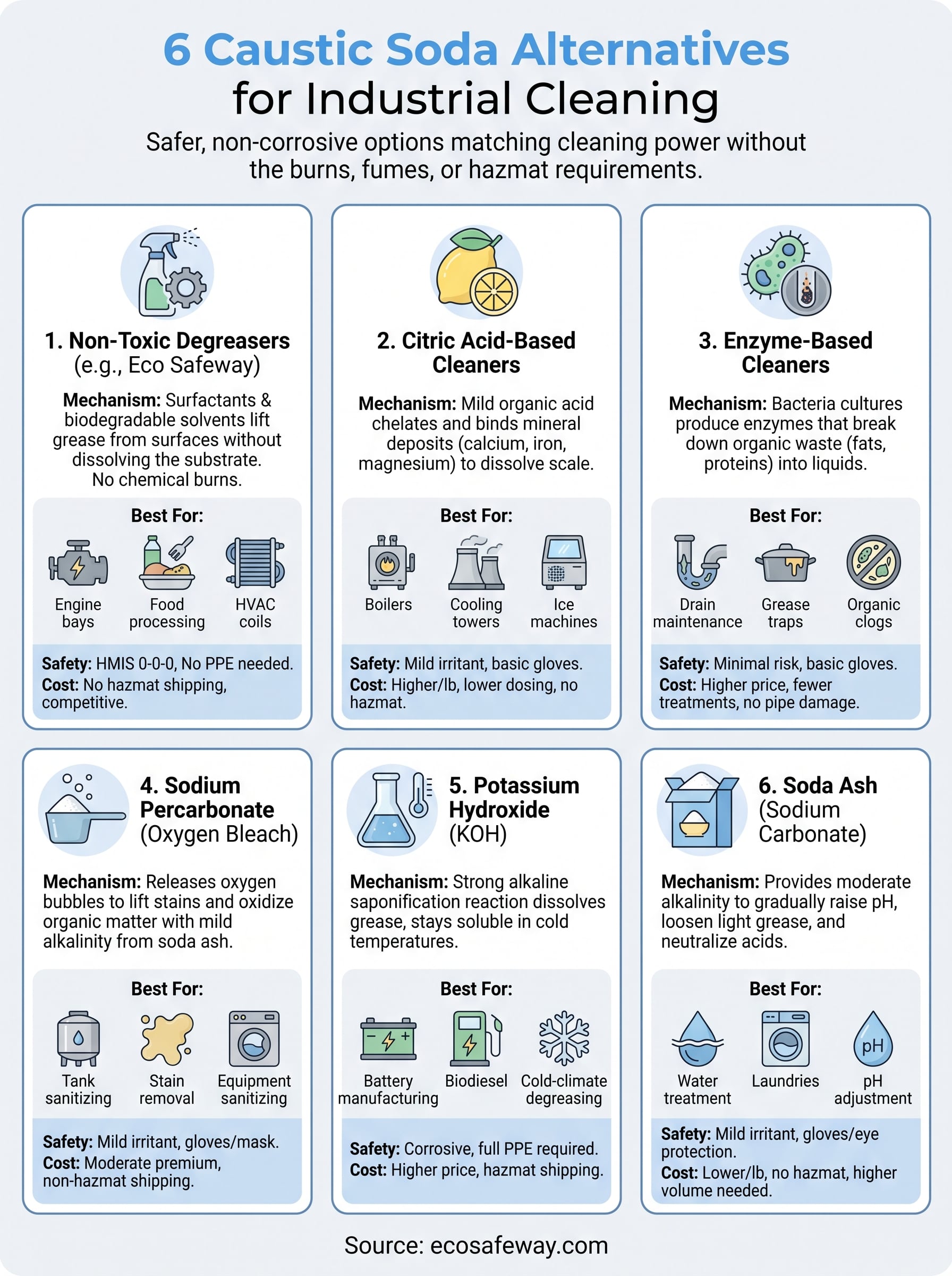 caustic soda alternative / caustic soda replacement infographic
