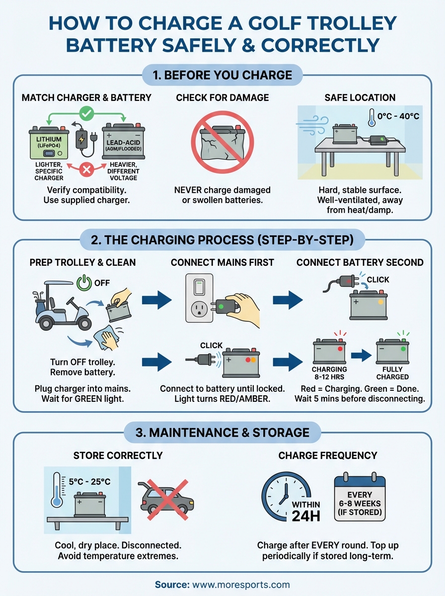 how to charge a golf trolley battery infographic