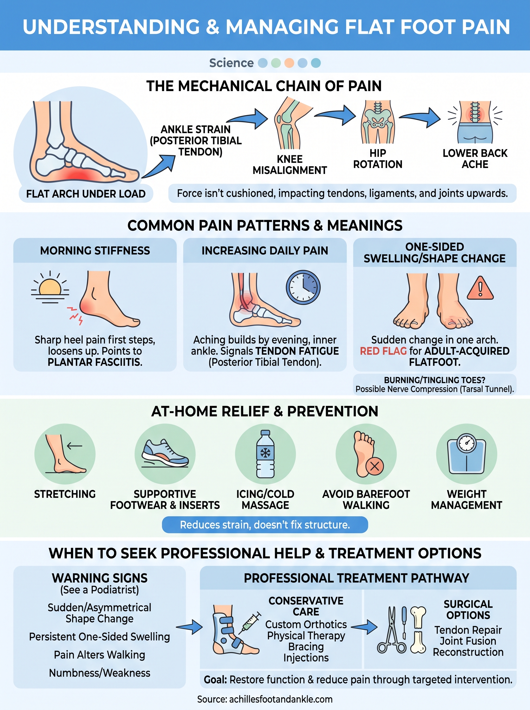 flat foot pain causes infographic