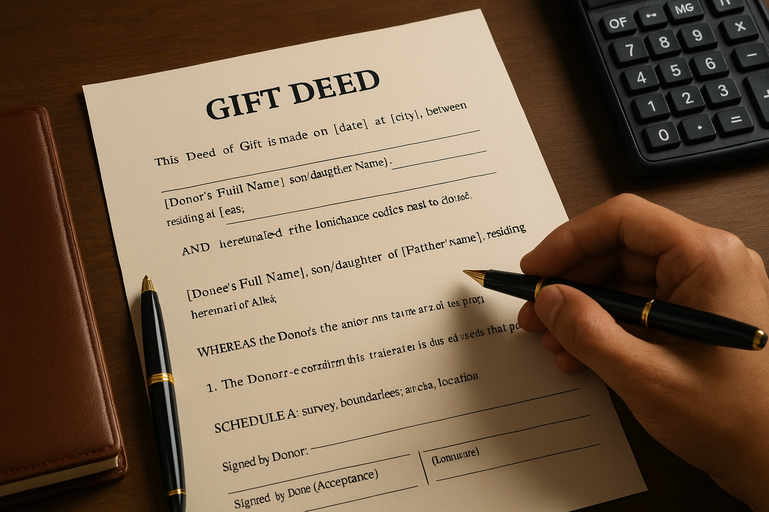 Sample gift deed format for property and cash
