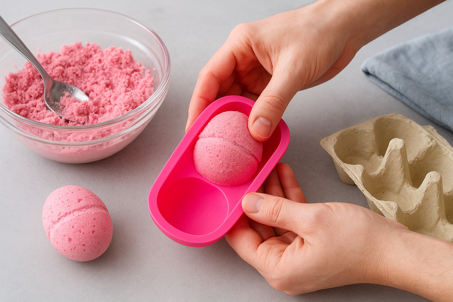 Step 3. Mould your Easter egg bath bombs
