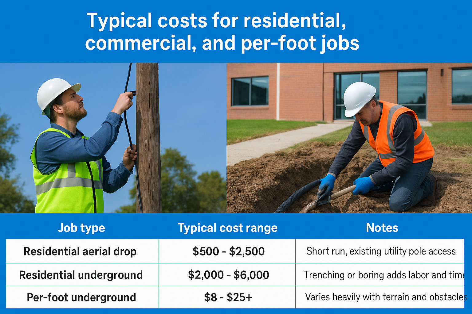 Typical costs for residential, commercial, and per-foot jobs