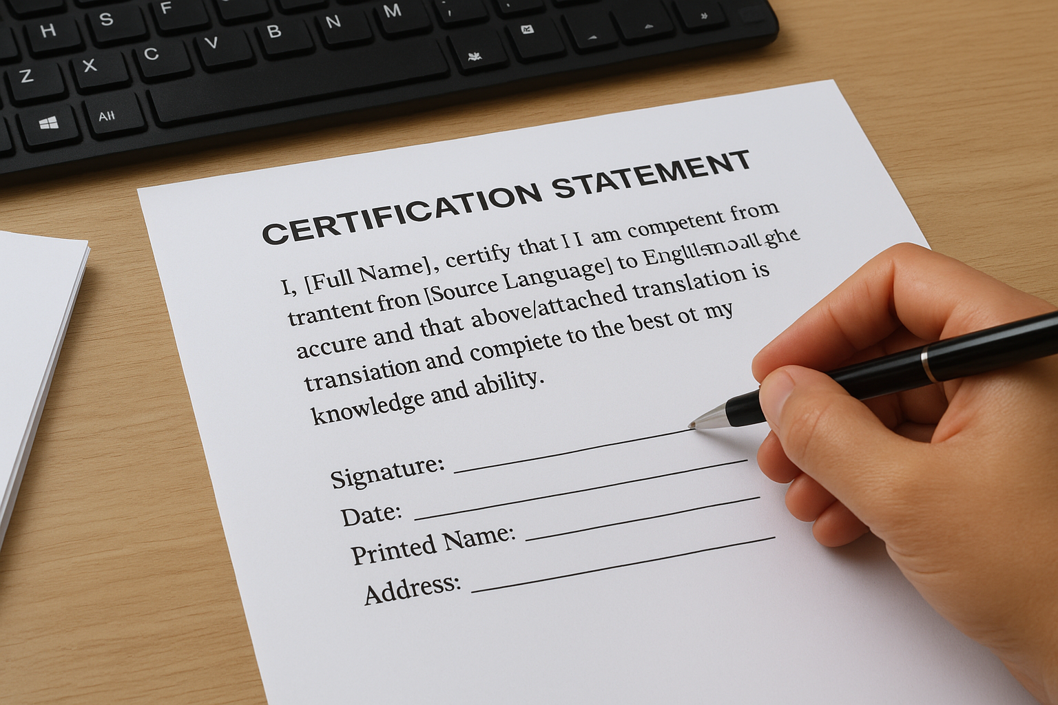 Format the certification statement correctly