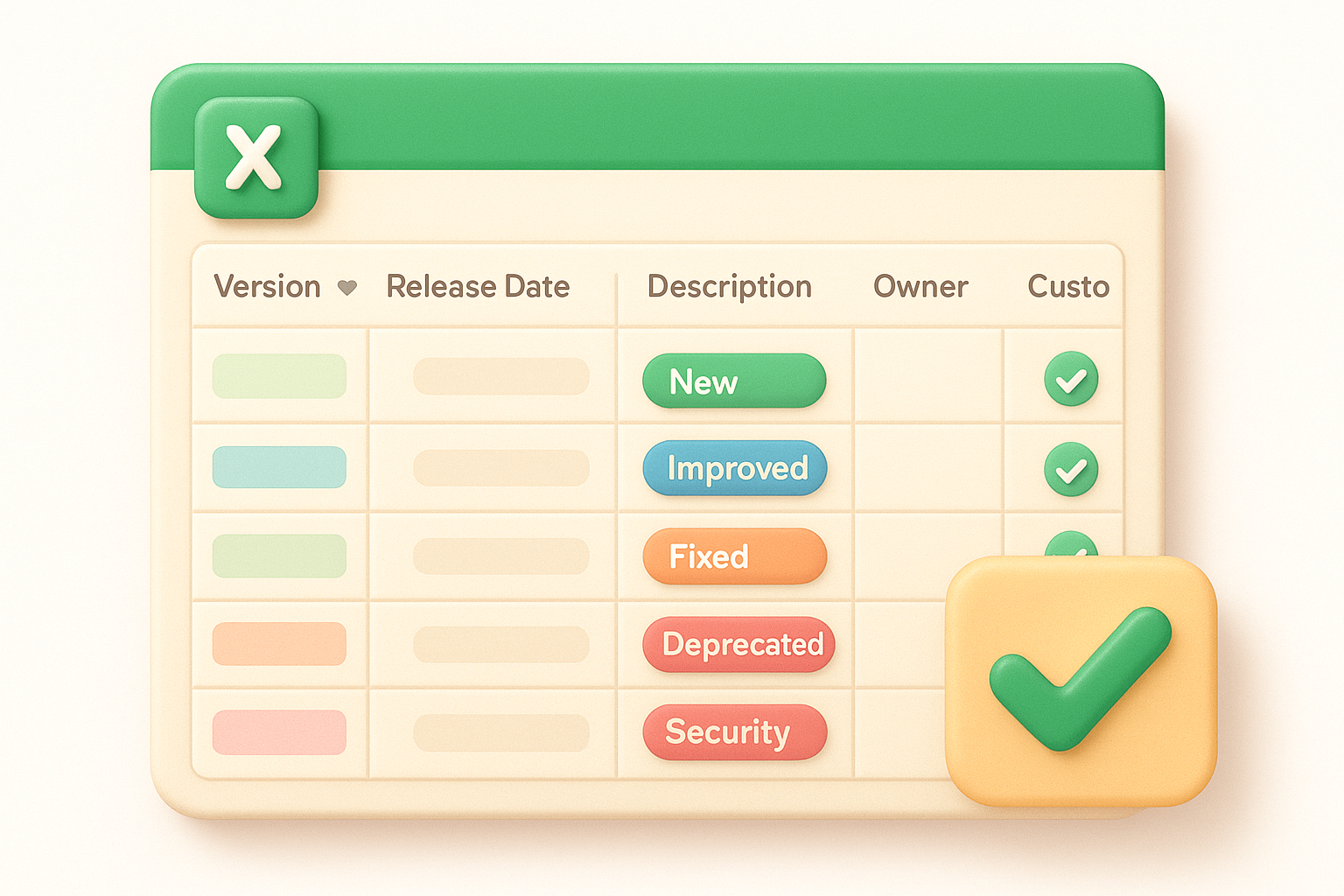 9. Release notes tracking template for Excel