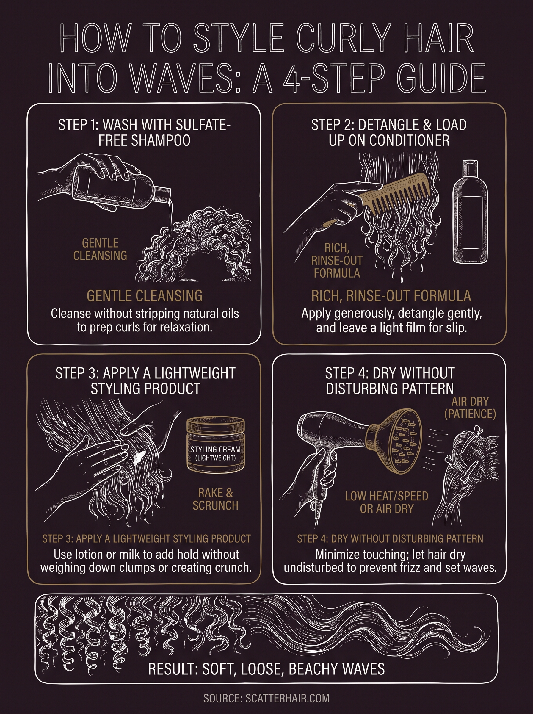 how to style curly hair wavy infographic