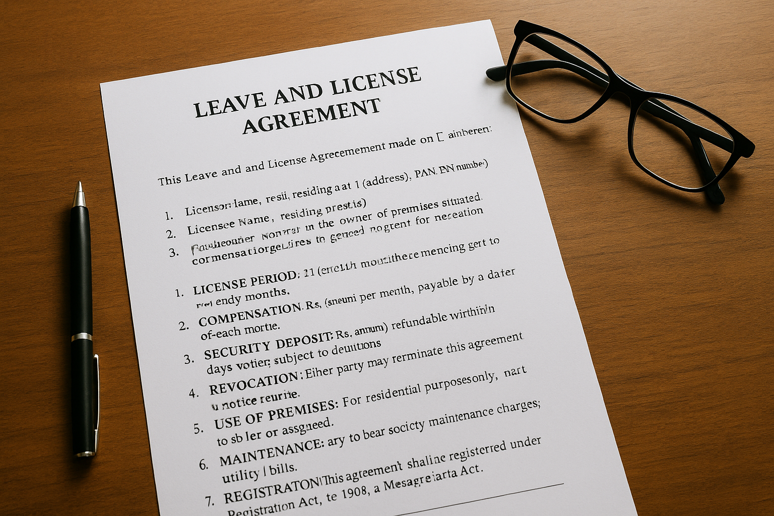 Sample leave and license agreement format you can follow