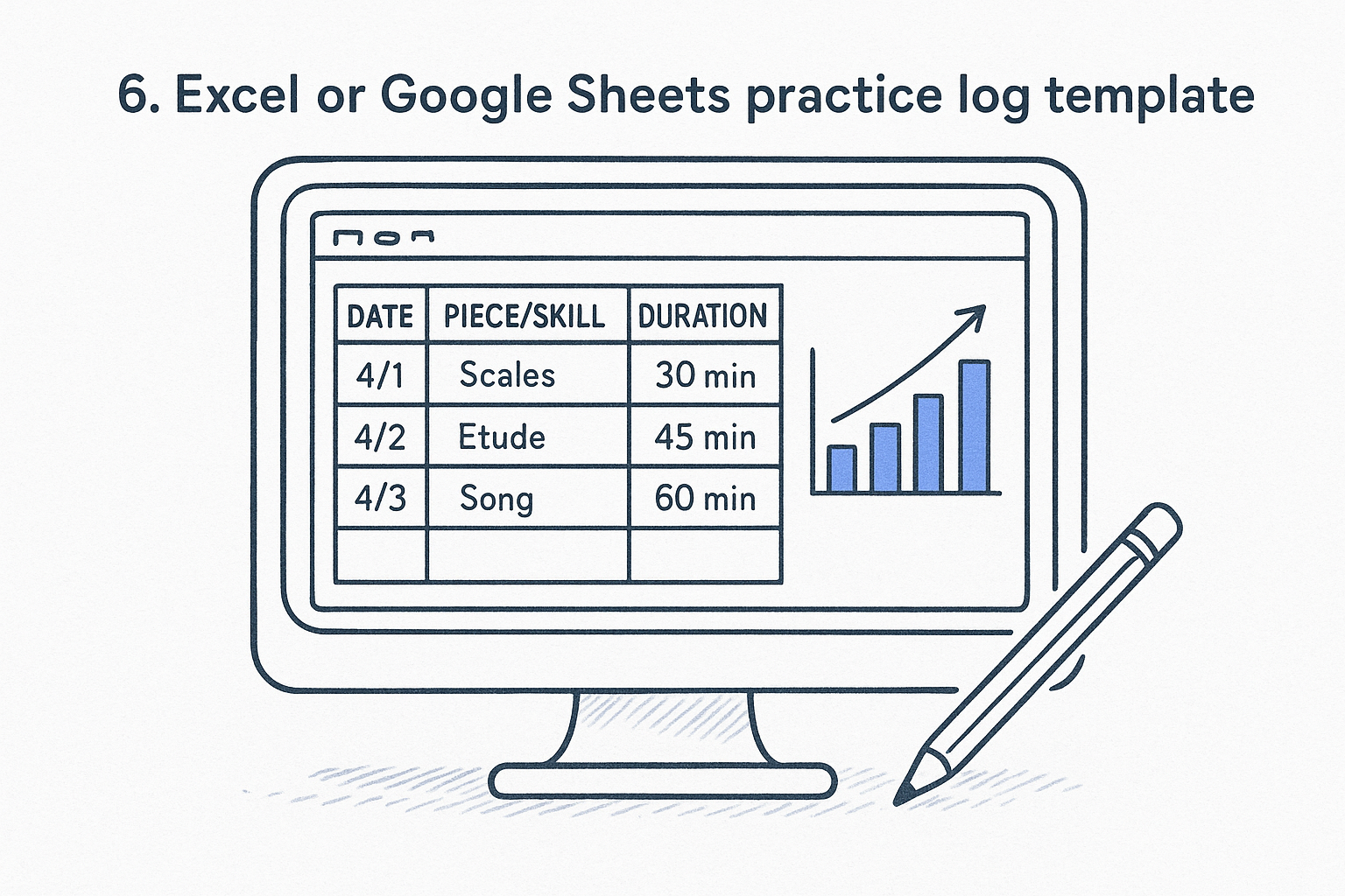 6. Excel or Google Sheets practice log template