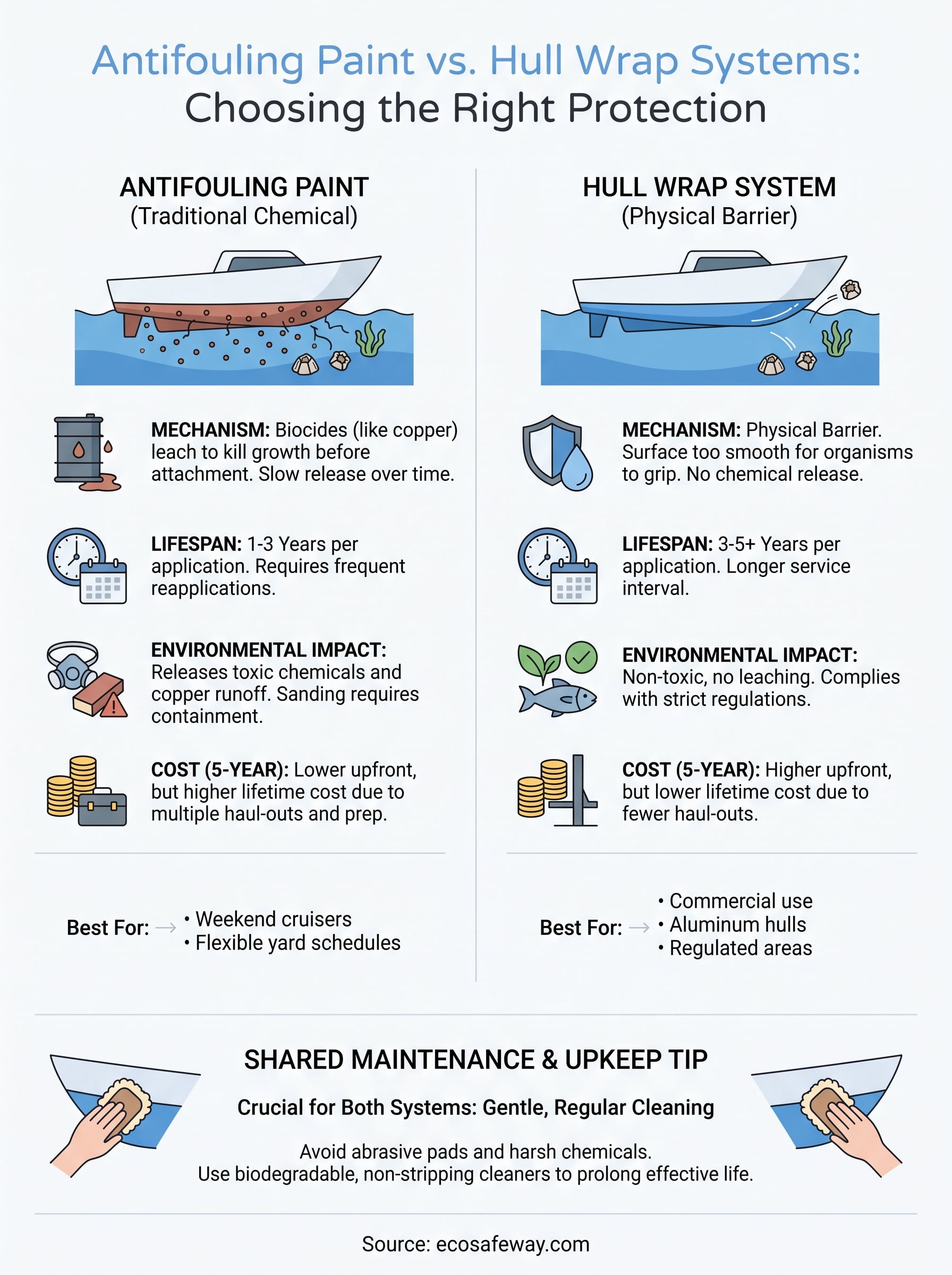difference between antifouling paint and hull wrap systems infographic