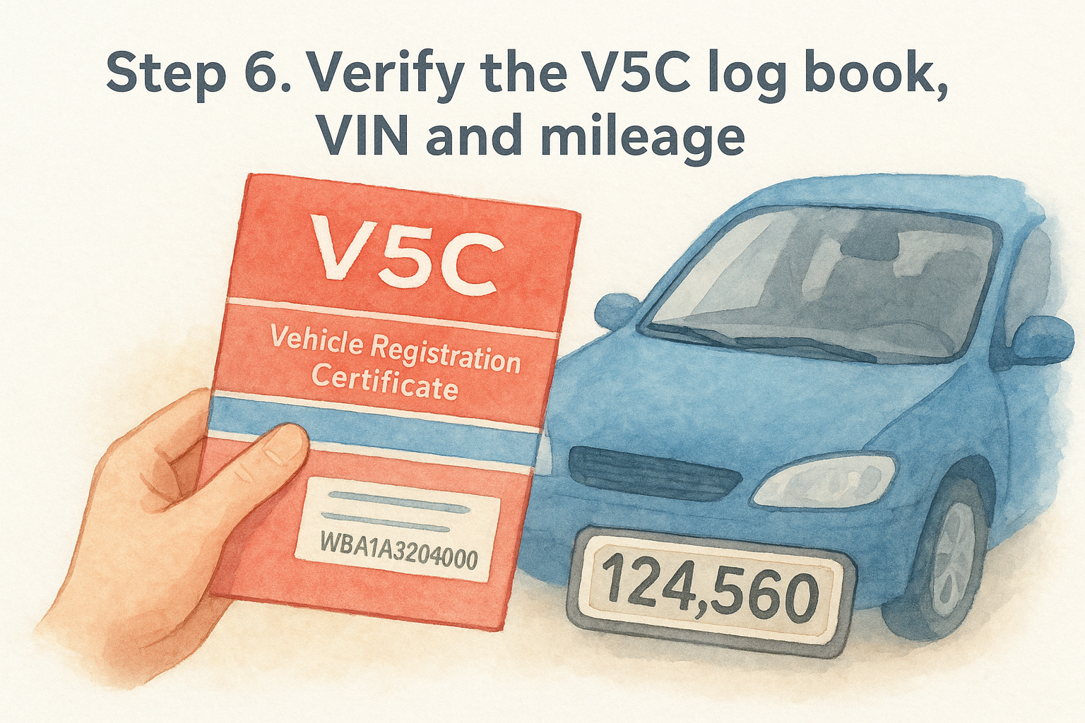 Step 6. Verify the V5C log book, VIN and mileage