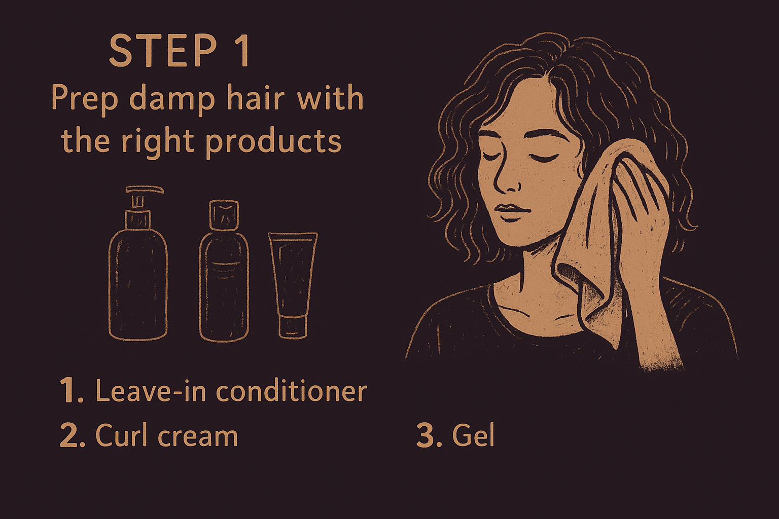 Step 1. Prep damp hair with the right products