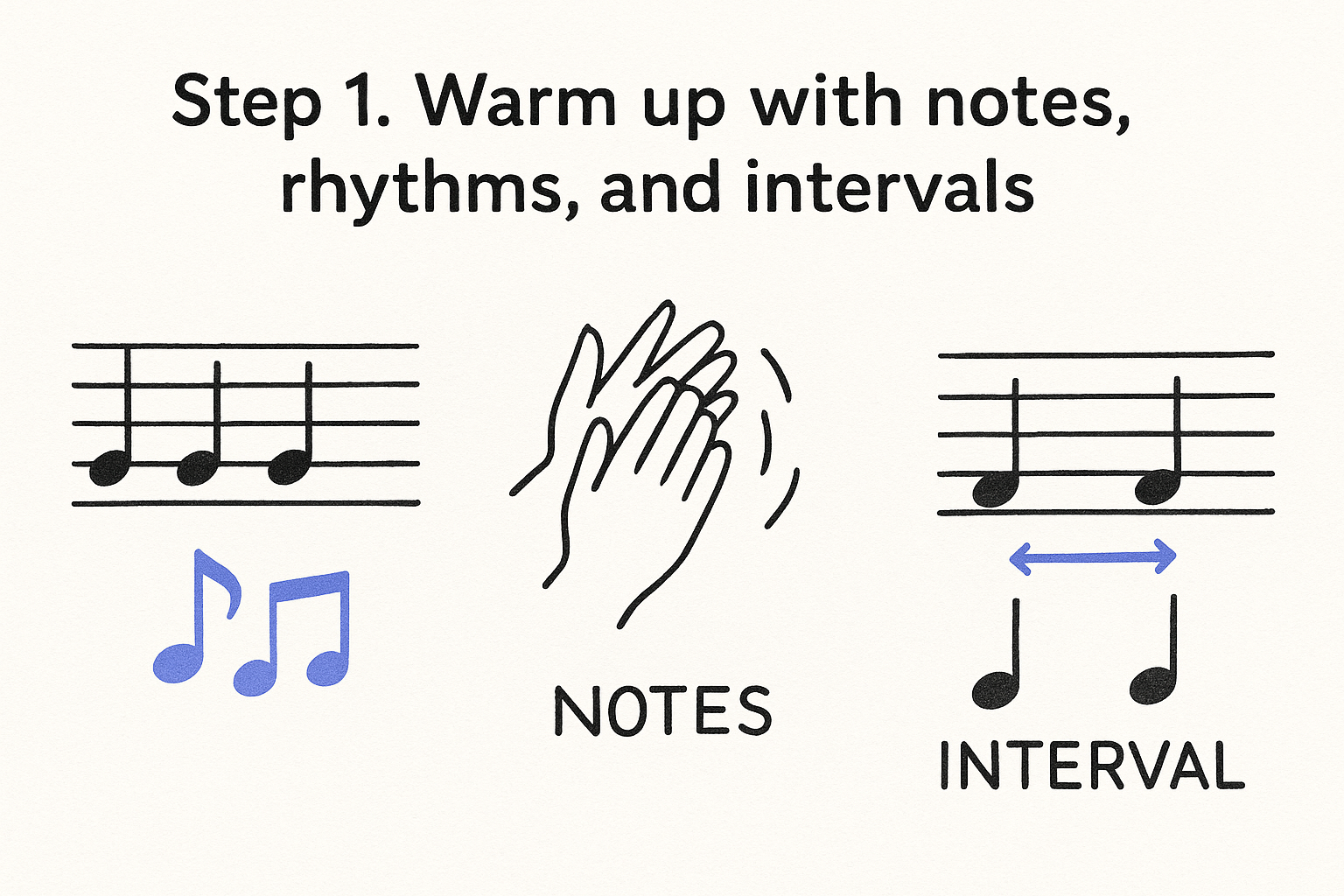 Step 1. Warm up with notes, rhythms, and intervals