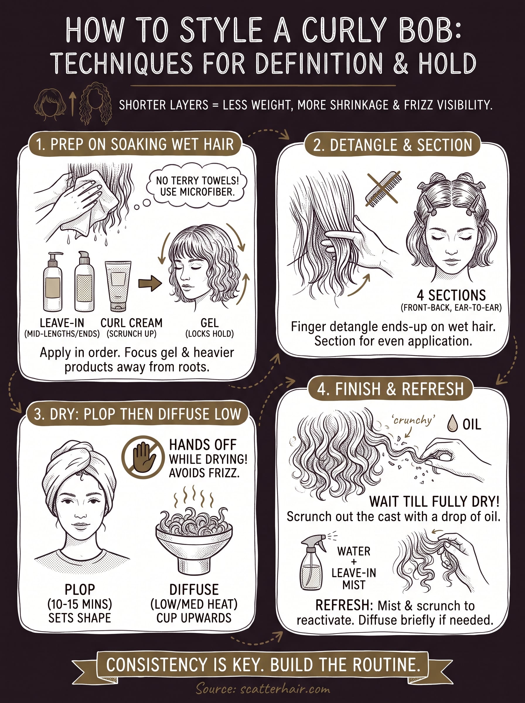 how to style curly bob hair infographic