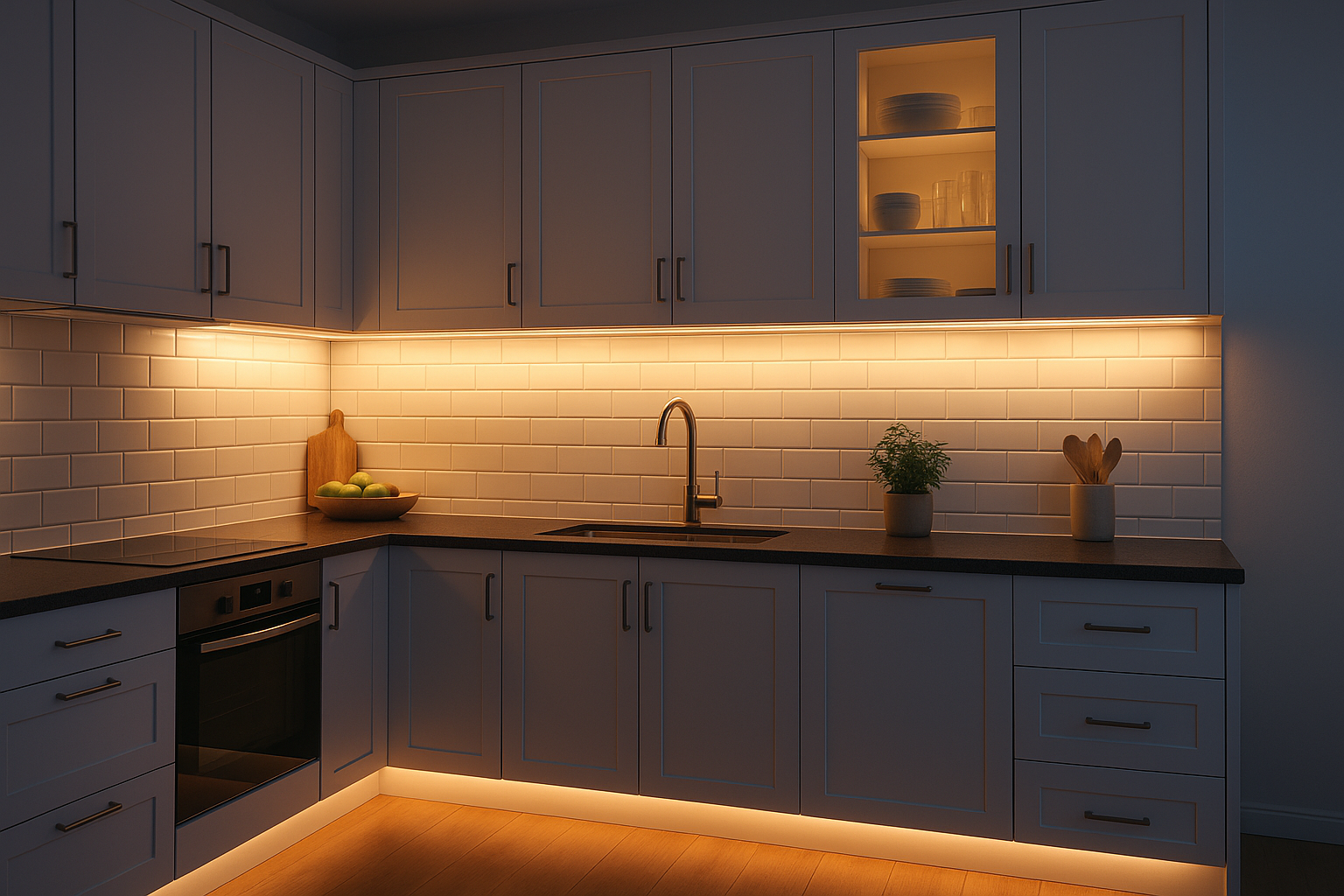 9. Layer in lighting to highlight your cabinets