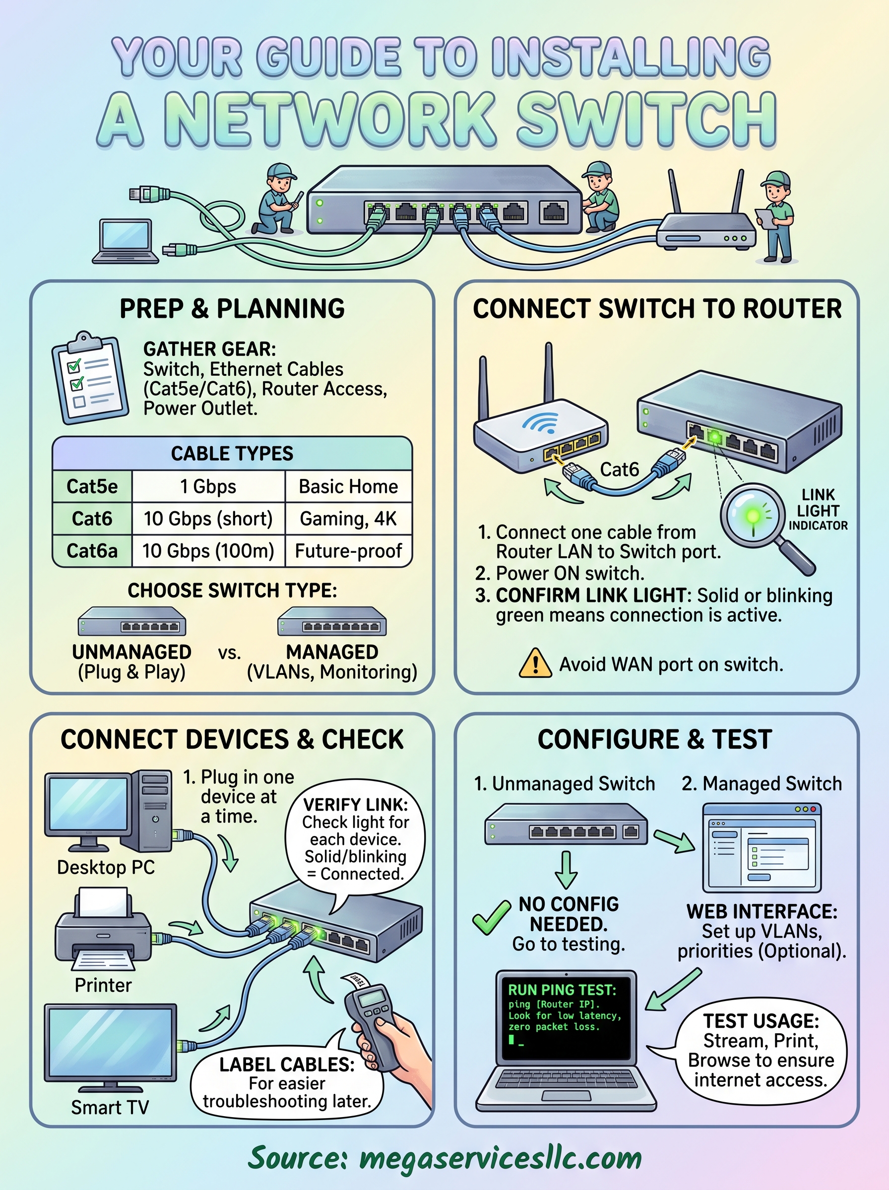 how to install a network switch infographic