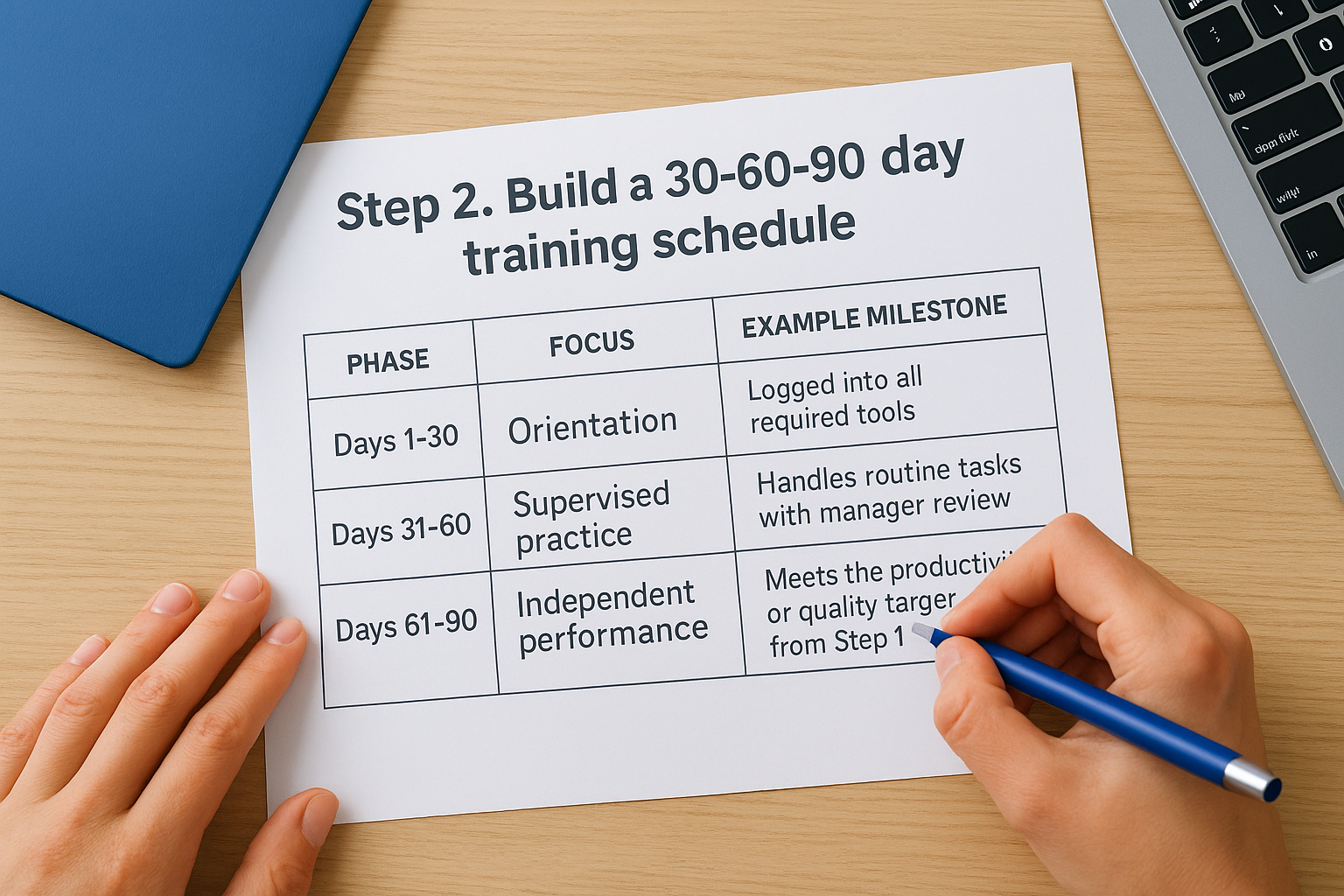 Step 2. Build a 30-60-90 day training schedule