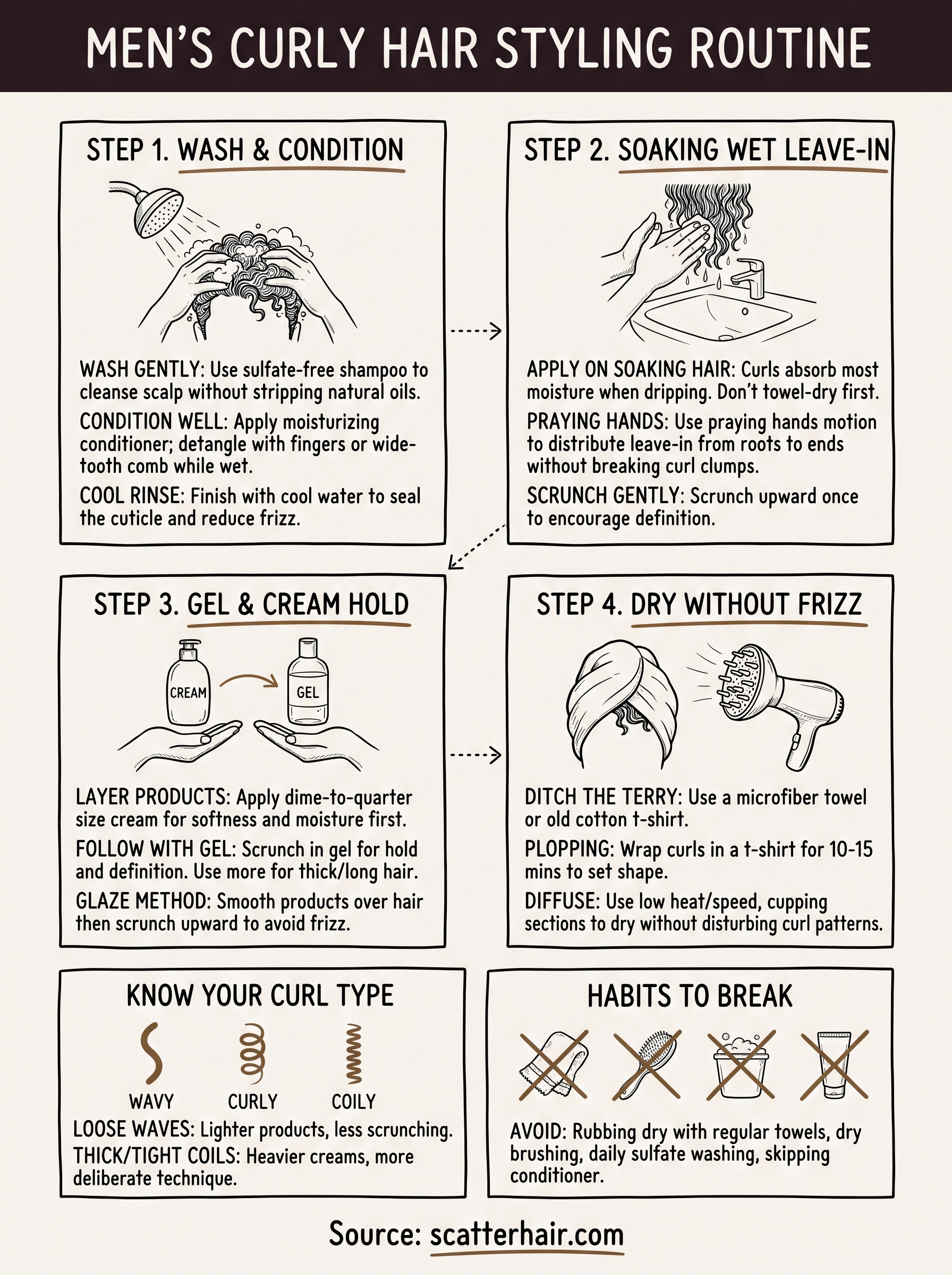 how to style curly men's hair infographic