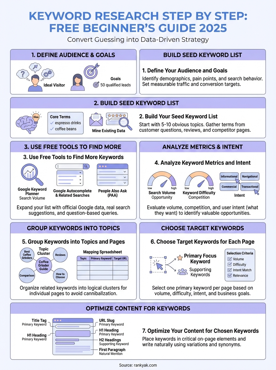 keyword research step by step infographic