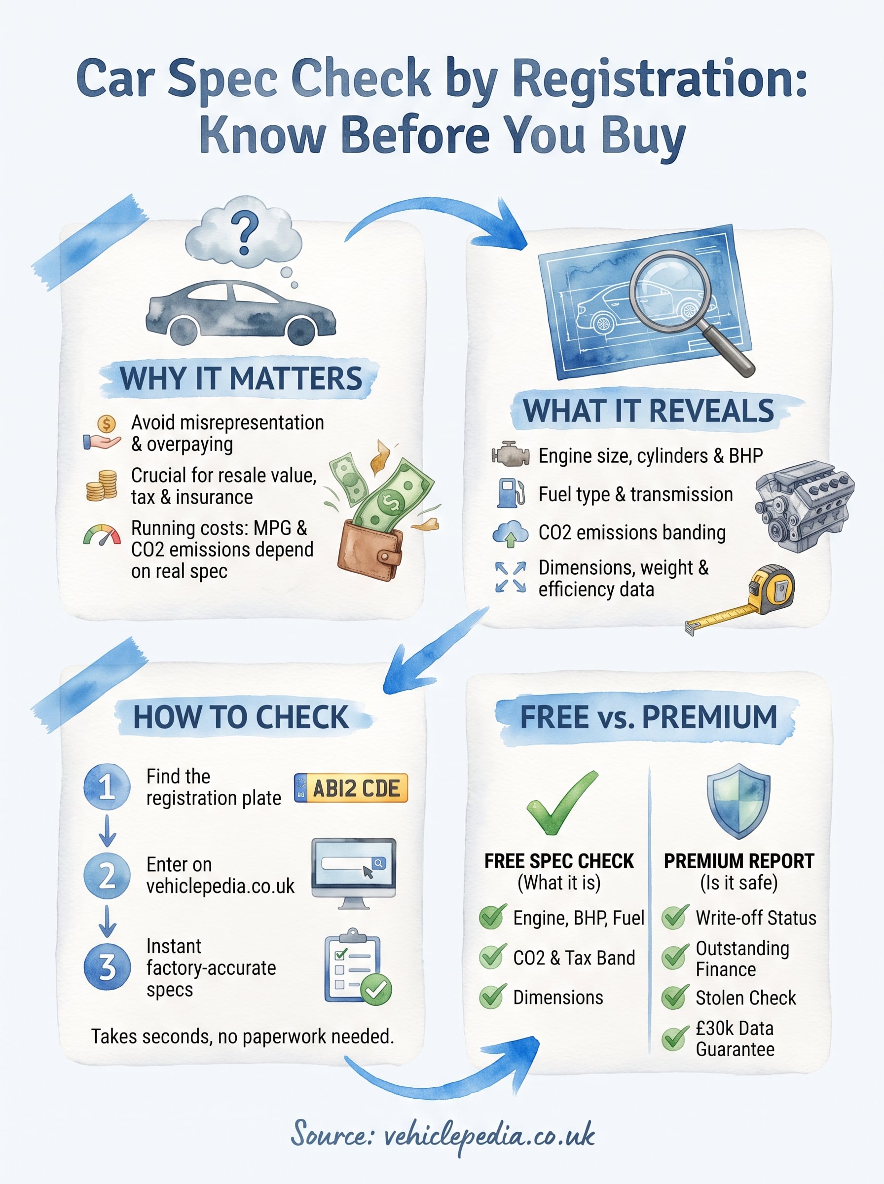 check car specs with reg infographic