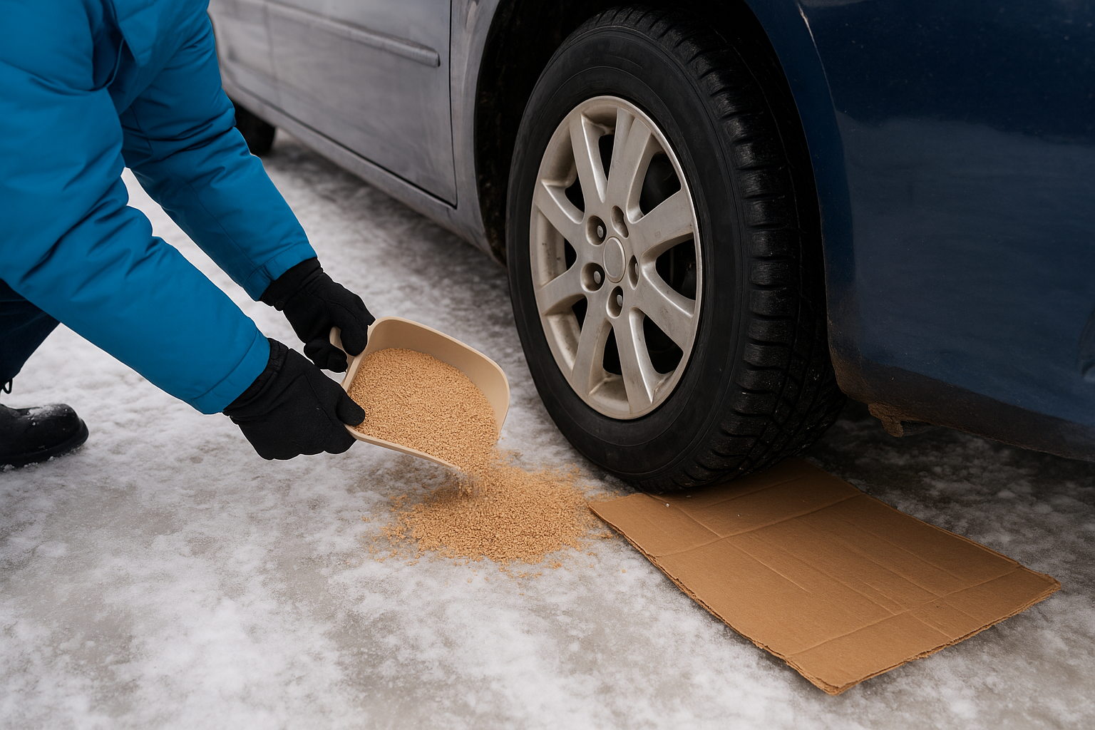 4. Add traction with sand, kitty litter, or cardboard