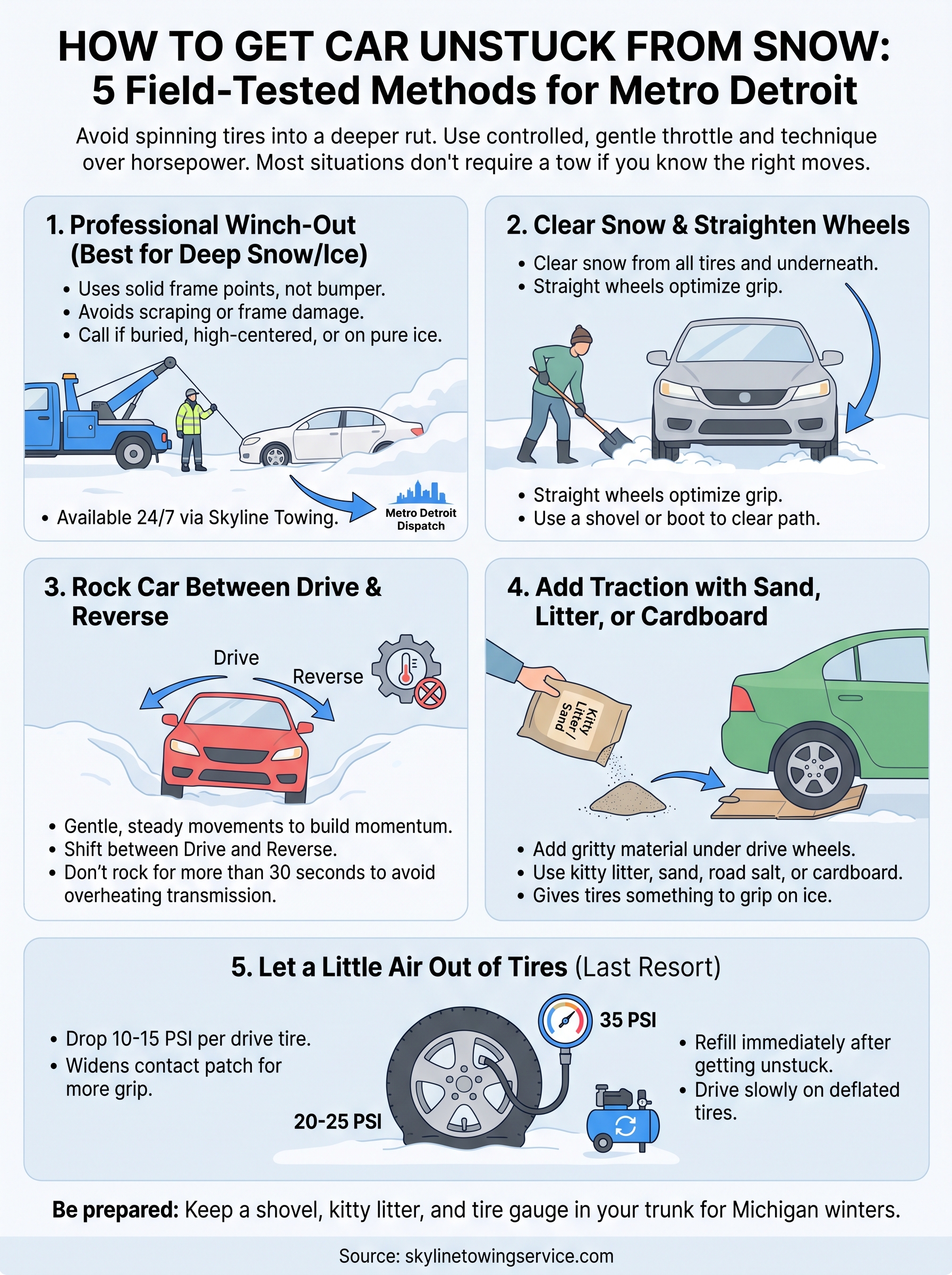 how to get car unstuck from snow infographic