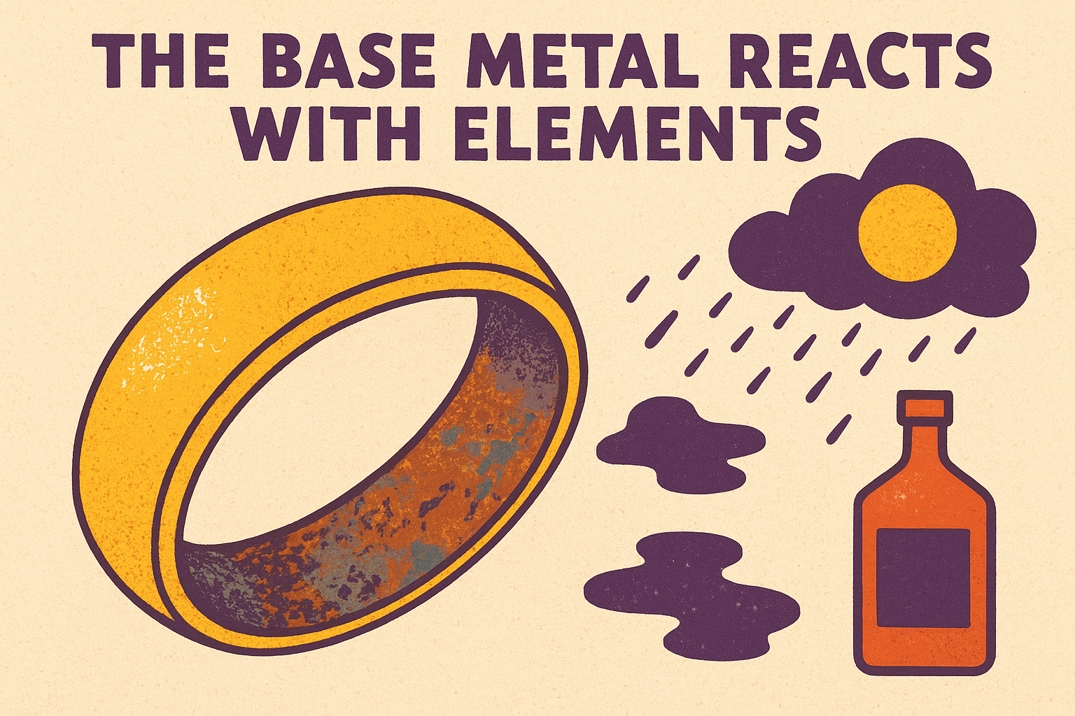 The base metal reacts with elements