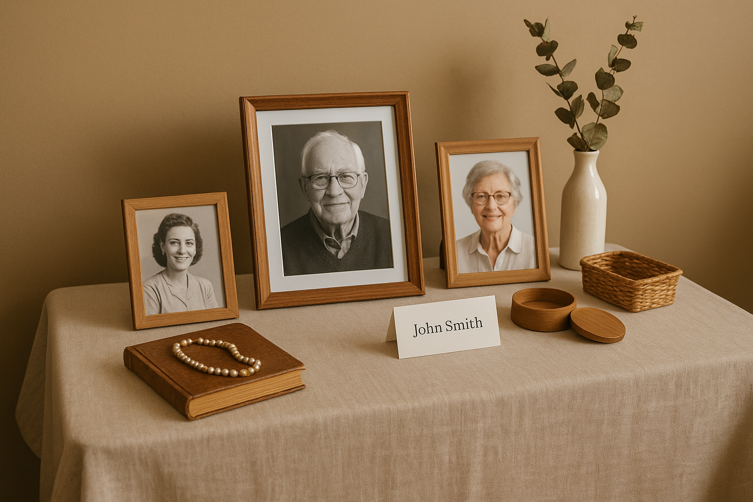 2. Set up a memory table with photos and keepsakes