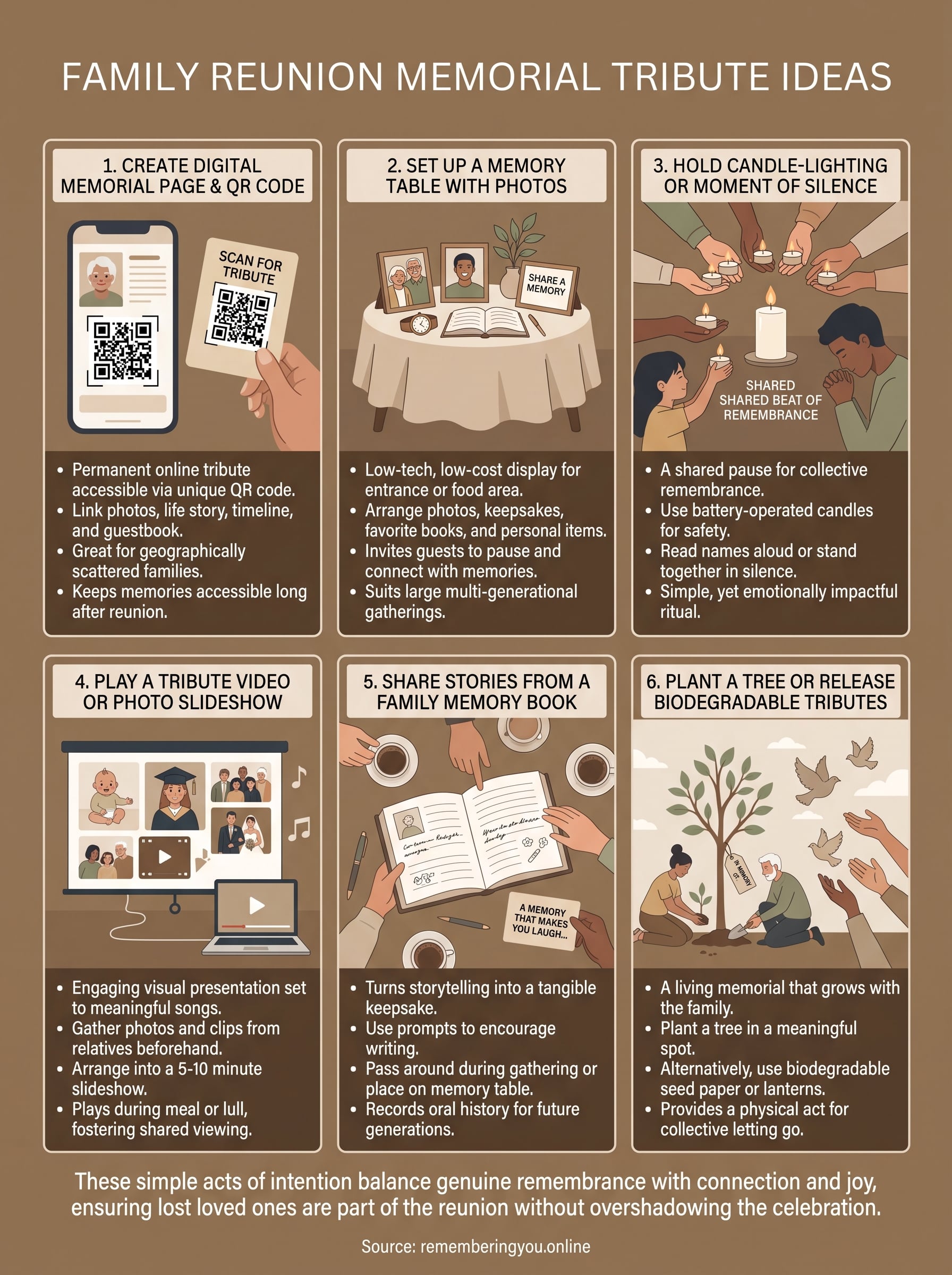 family reunion memorial tribute ideas infographic