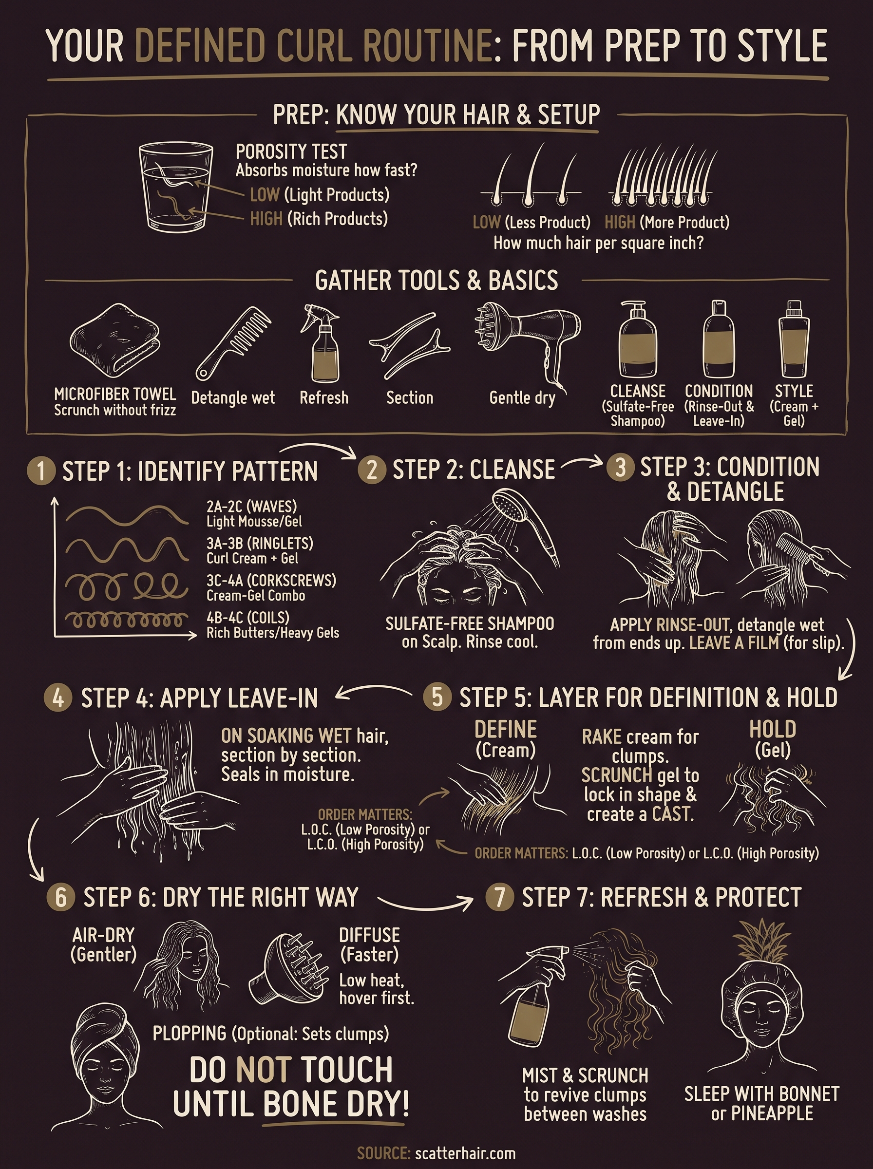 curly hair with products infographic