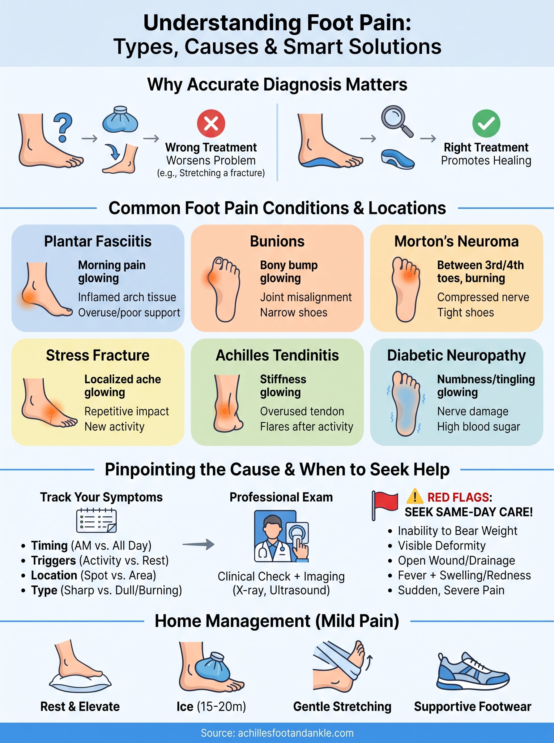 different types of foot pain and causes infographic