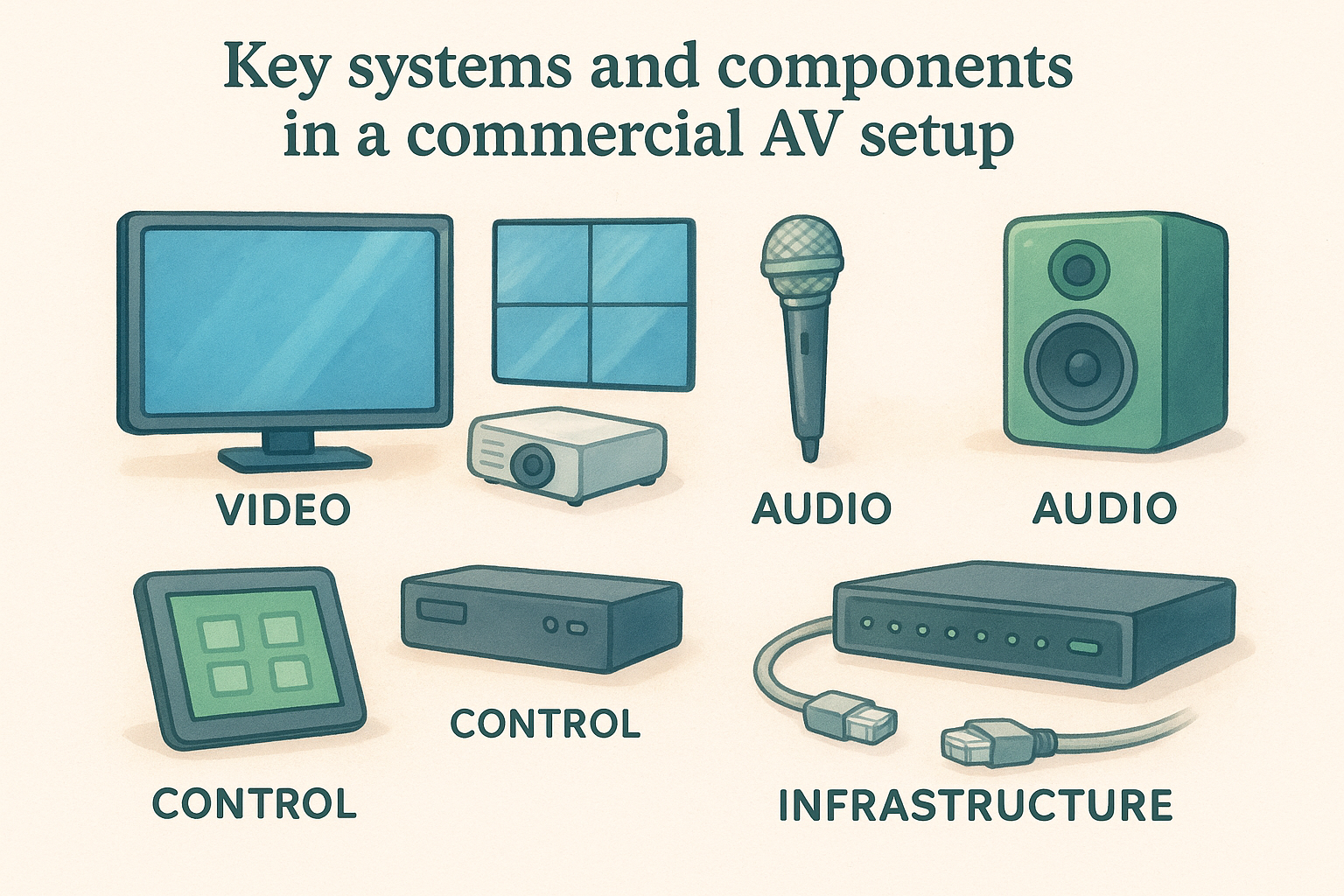 Key systems and components in a commercial AV setup