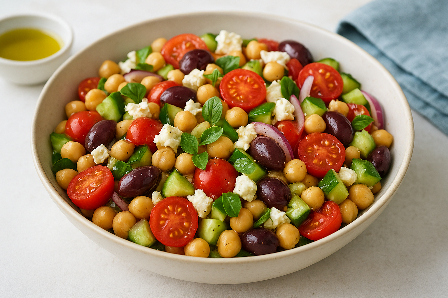 1. Greek chickpea salad with feta and olives