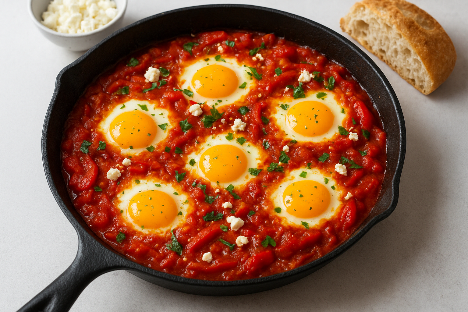 6. Shakshuka with tomatoes, peppers and eggs