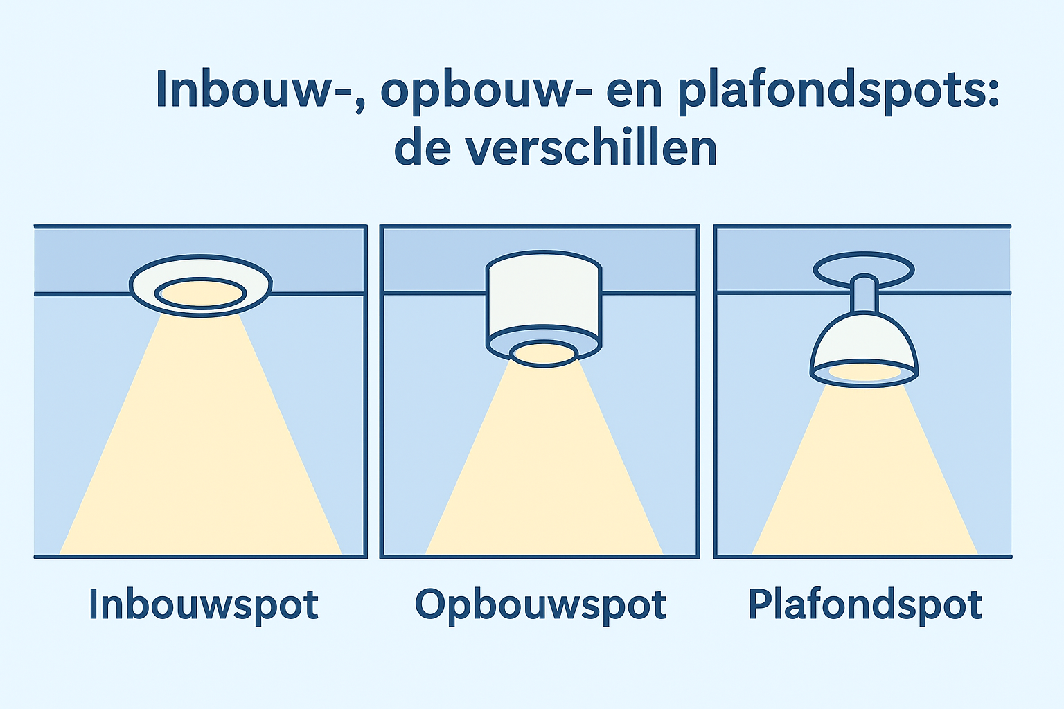 Inbouw-, opbouw- en plafondspots: de verschillen