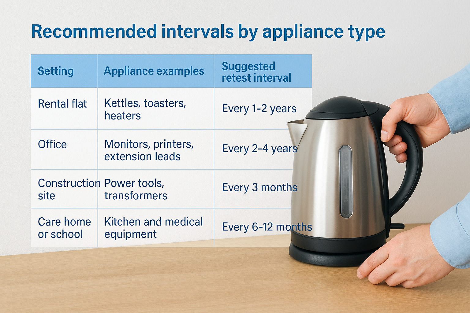 Recommended intervals by appliance type