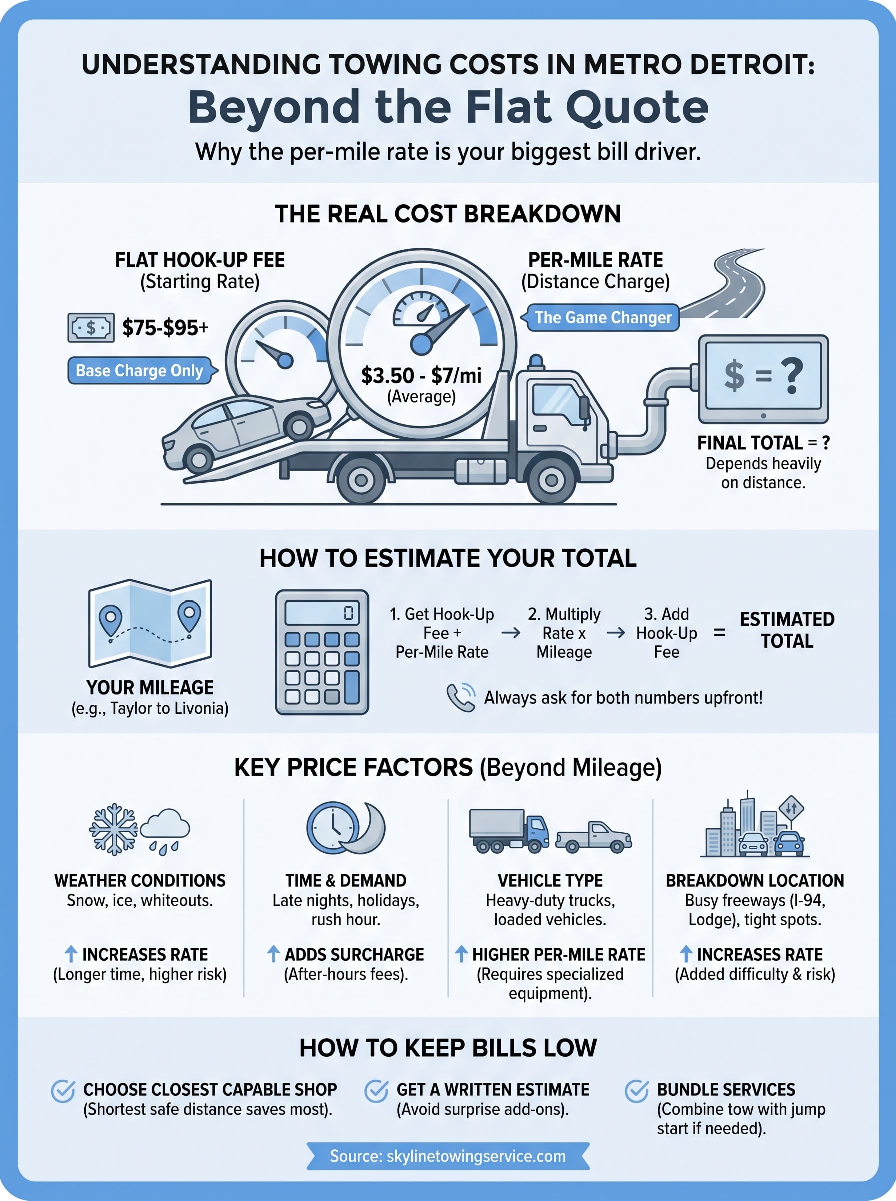 Average Towing Cost per Mile: What Detroit Drivers Pay average towing cost per mile infographic
