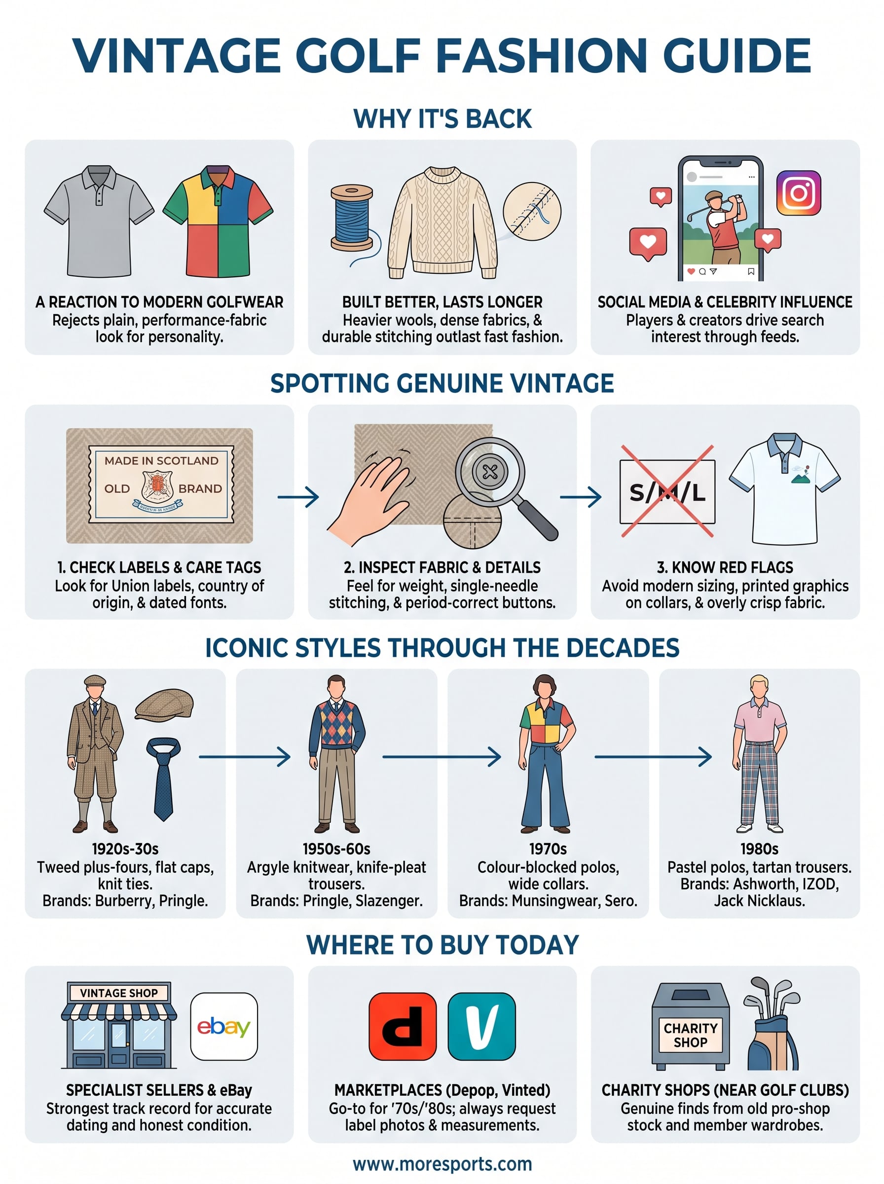 vintage golf clothing infographic