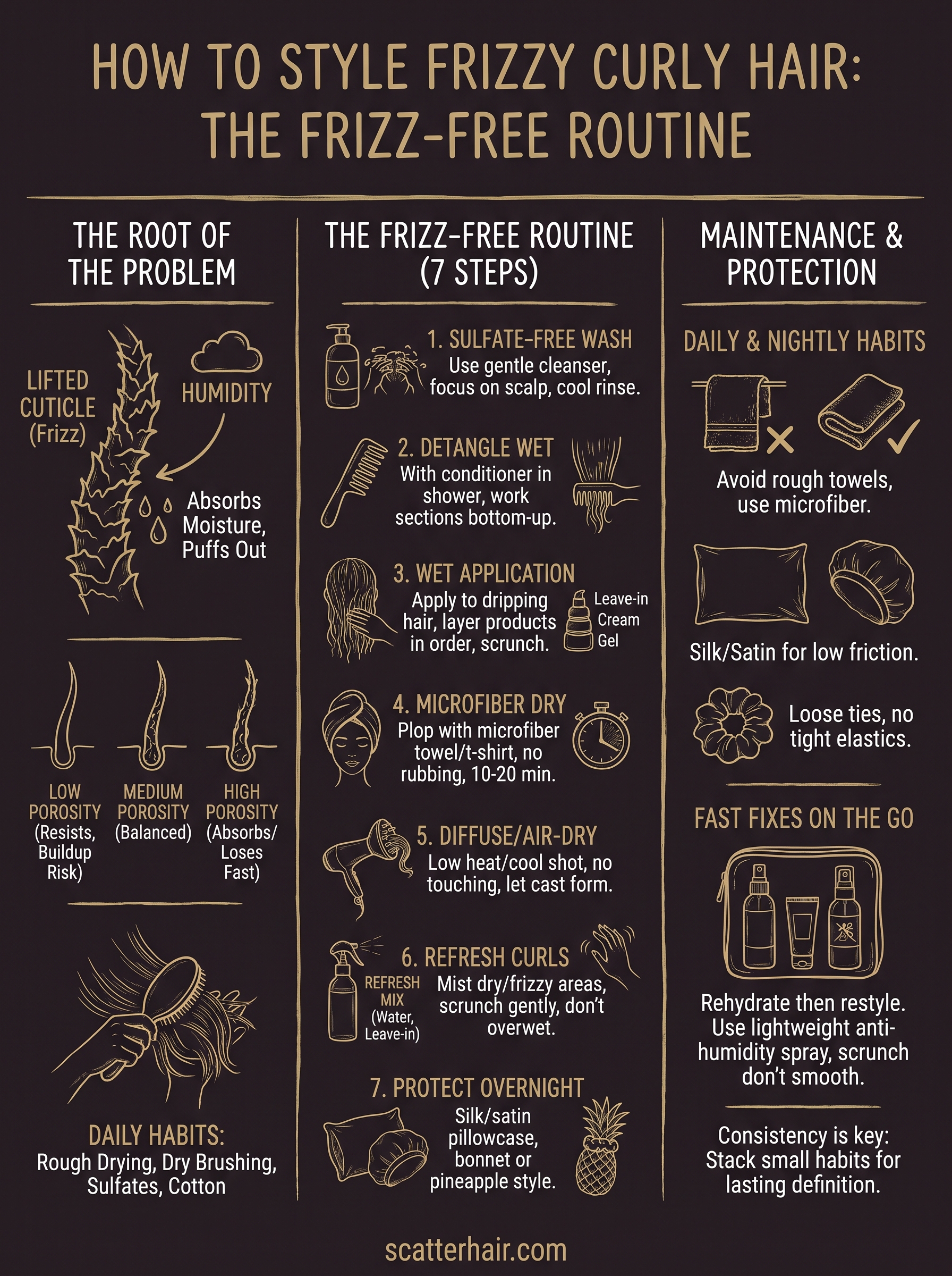 how to style frizzy curly hair infographic