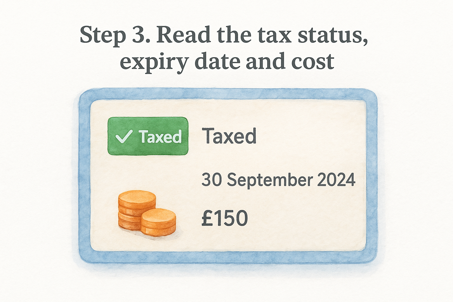 Step 3. Read the tax status, expiry date and cost