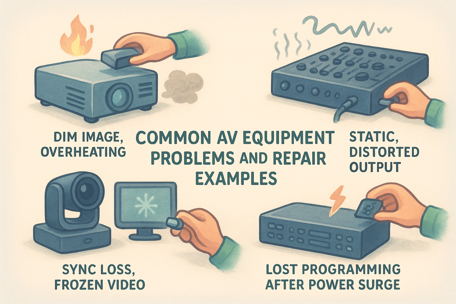 Common AV equipment problems and repair examples