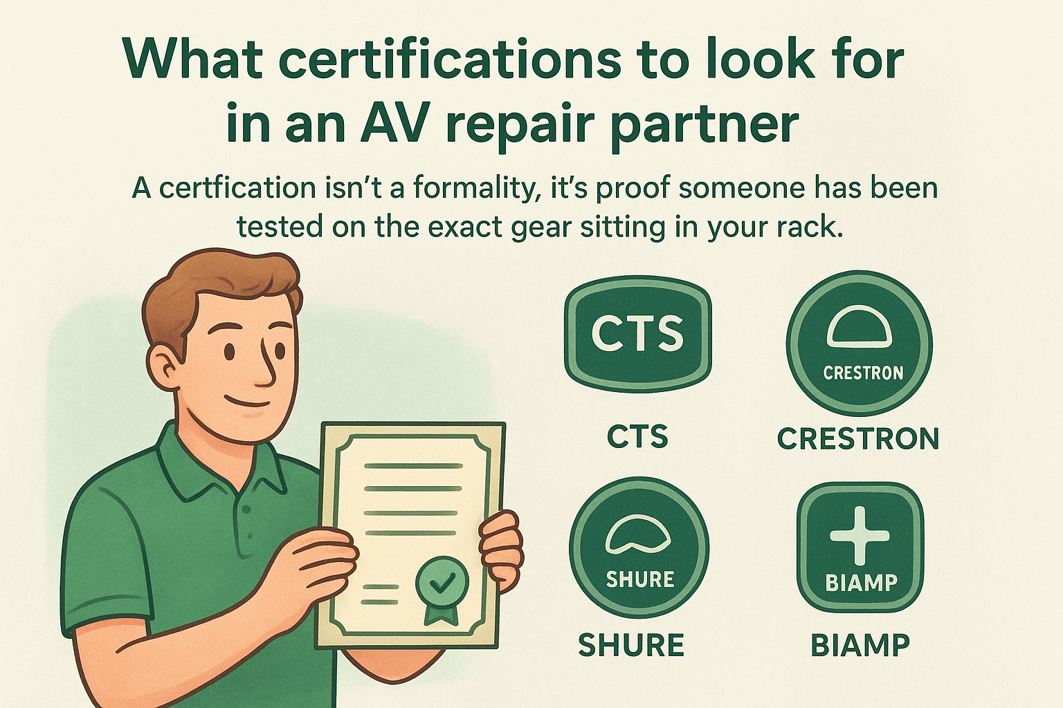 What certifications to look for in an AV repair partner