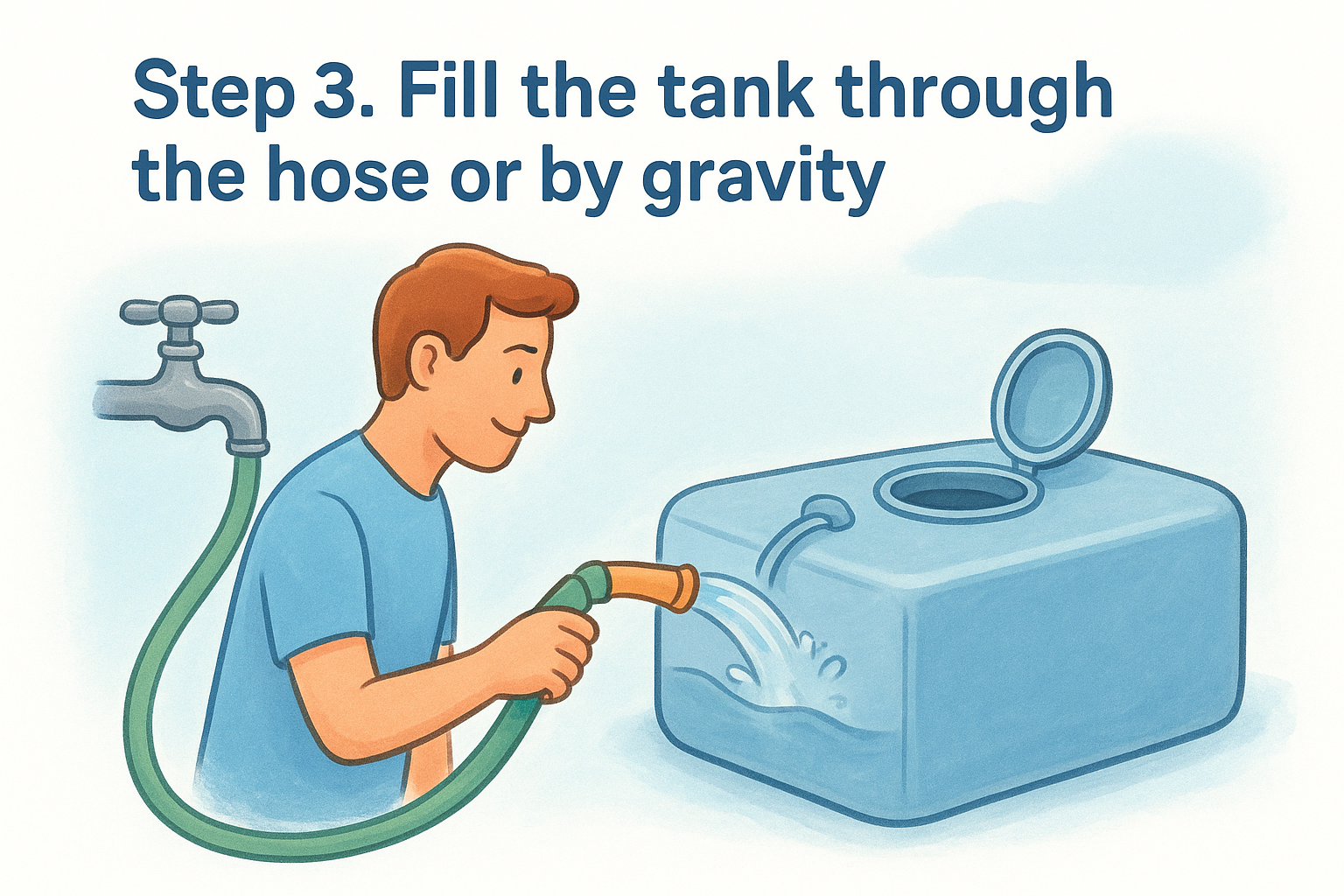Step 3. Fill the tank through the hose or by gravity