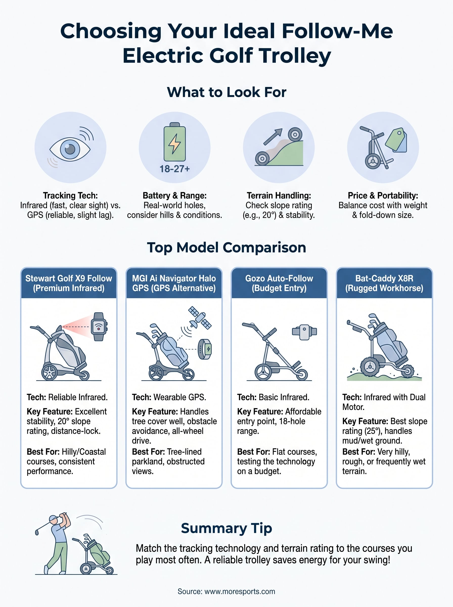 electric golf trolley follows you infographic