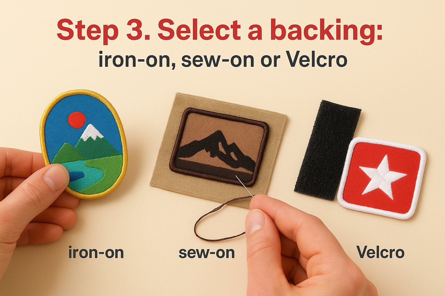 Step 3. Select a backing: iron-on, sew-on or Velcro