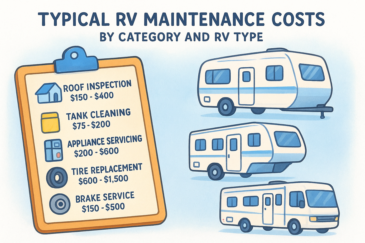 Typical RV maintenance costs by category and RV type