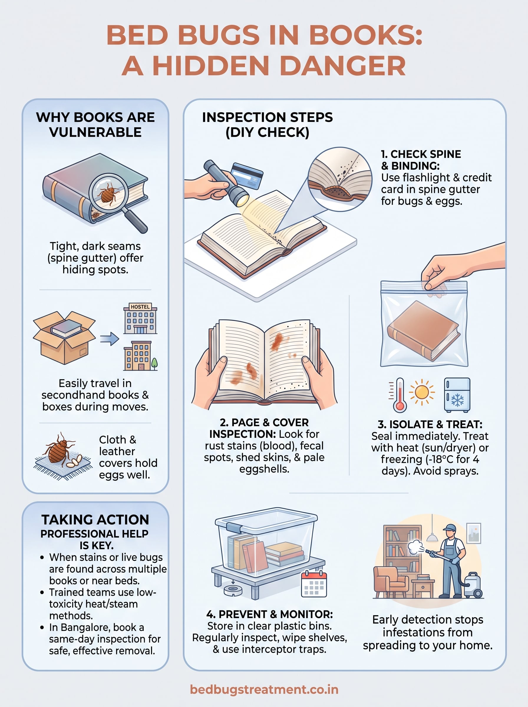 signs of bed bugs in books infographic